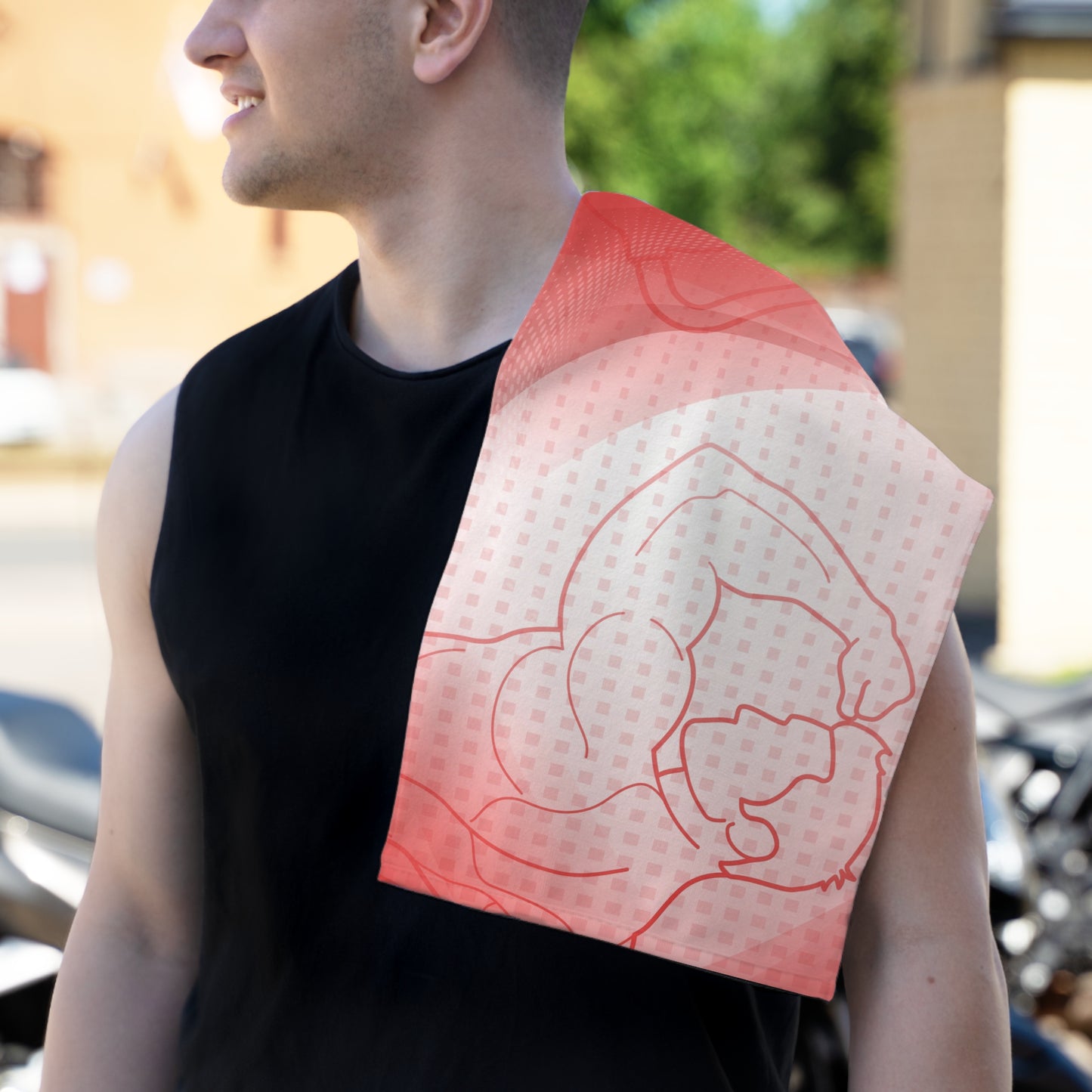 Workout Towel — Red Muscular Silhouette Gym Towel (11×18)