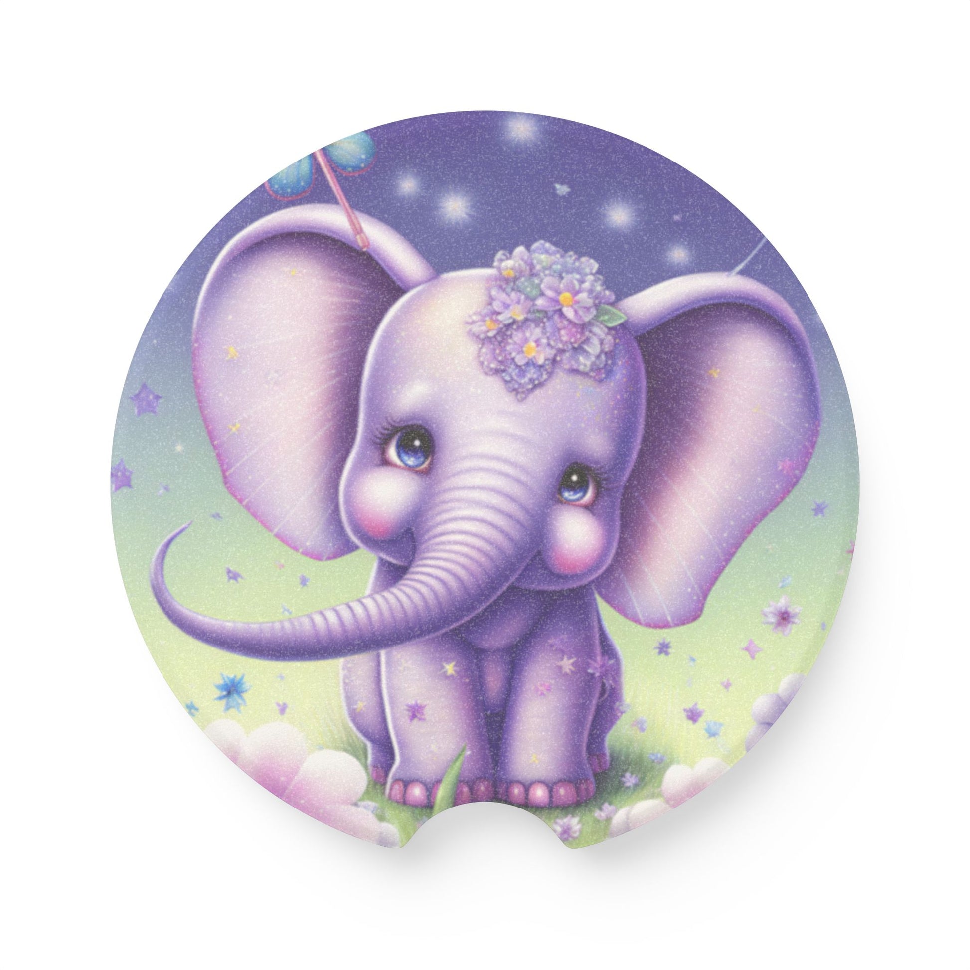 Cute Purple Elephant Soapstone Car Coaster — Baby Elephant Car Coaster