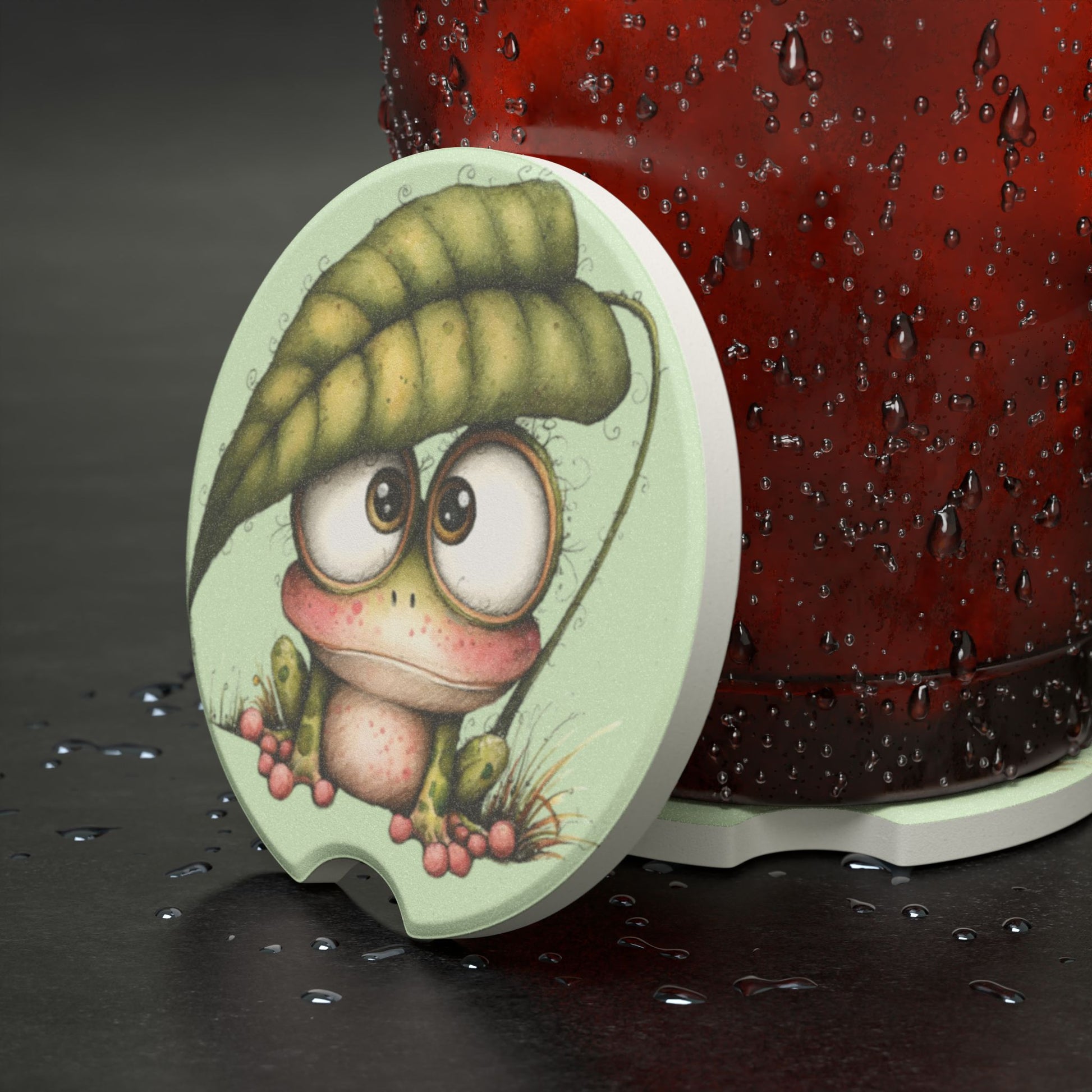 Cute Frog Soapstone Car Coaster — Waterproof Drink Holder for Cars