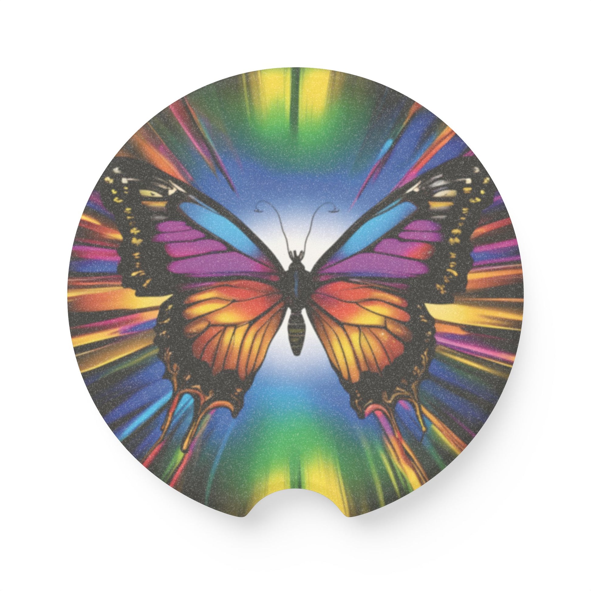 Butterfly Prism Soapstone Car Coaster — Colorful Mandala Auto Cup Holder Protector