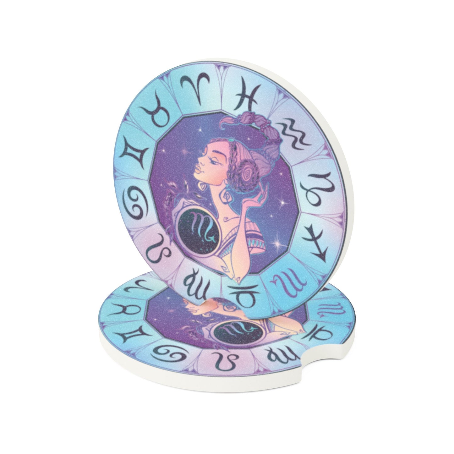 Zodiac Scorpio Soapstone Car Coaster — Pastel Astrology Cup Holder Insert