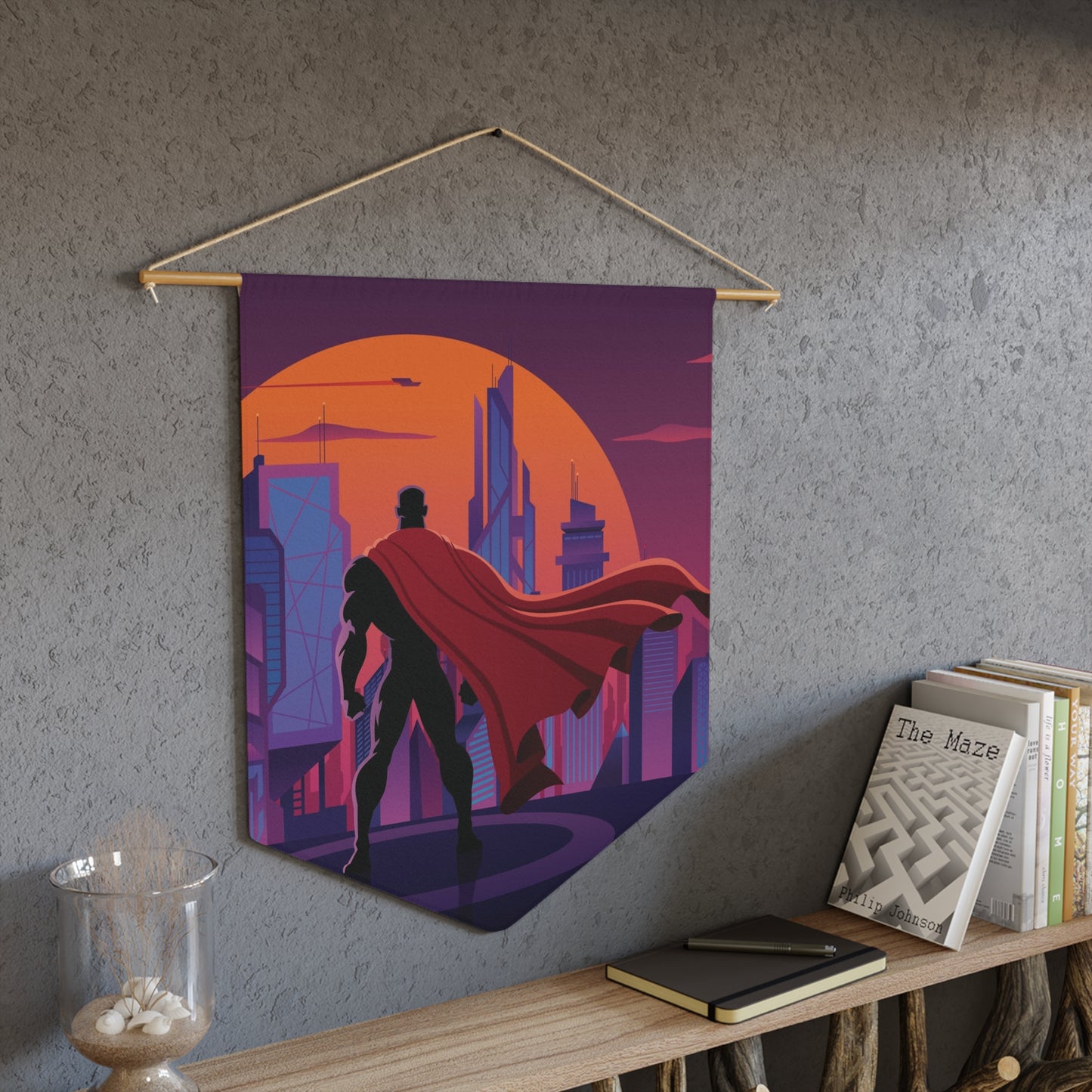 Superhero City Pennant — Sunset Superhero In A Cape Wall Banner