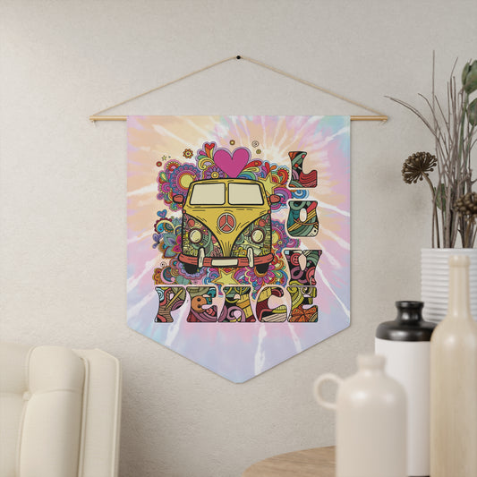 Peace & Love Hippie Bus Pennant — Retro Tie-Dye Van Flag