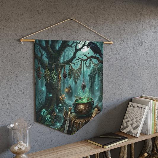 Witch’s Forest Pennant — Enchanted Cauldron & Raven Wall Banner
