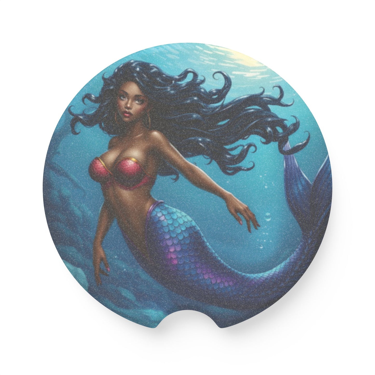 Mermaid Soapstone Car Coaster — Ocean Blue Fantasy Drink Holder