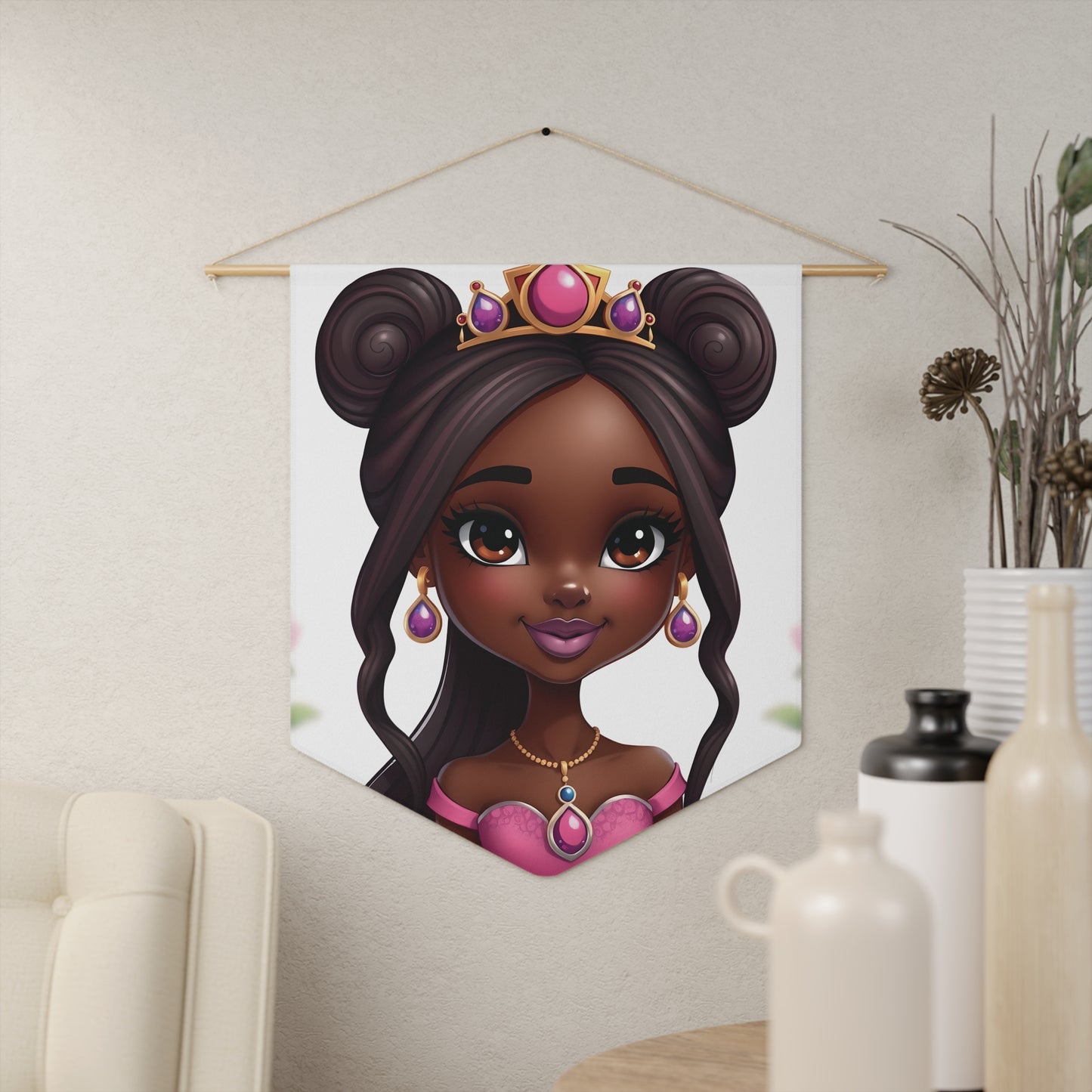 Princess Pennant Banner — Cute Black Princess Wall Hanging for Kids’ Room Decor