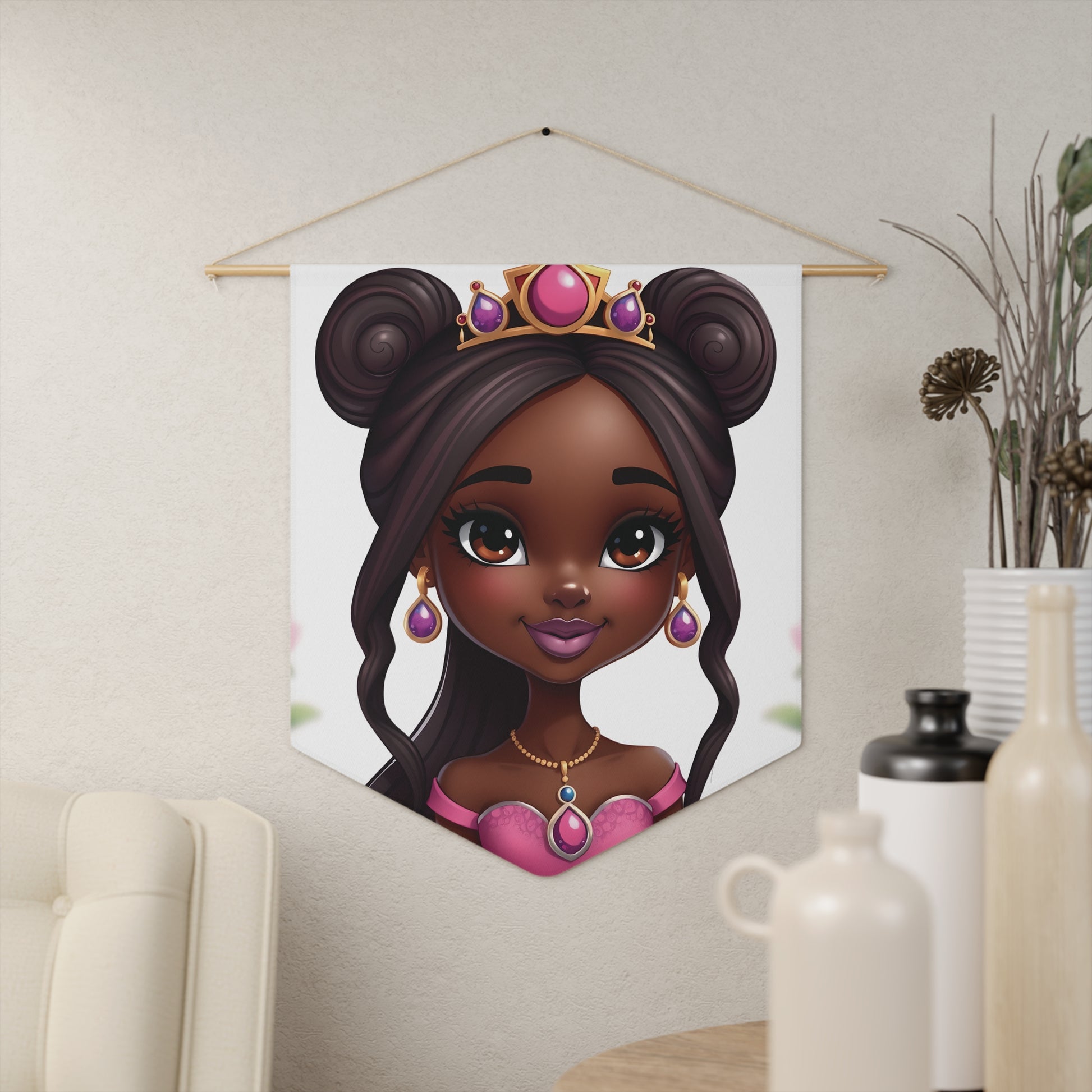 Princess Pennant Banner — Cute Black Princess Wall Hanging for Kids’ Room Decor