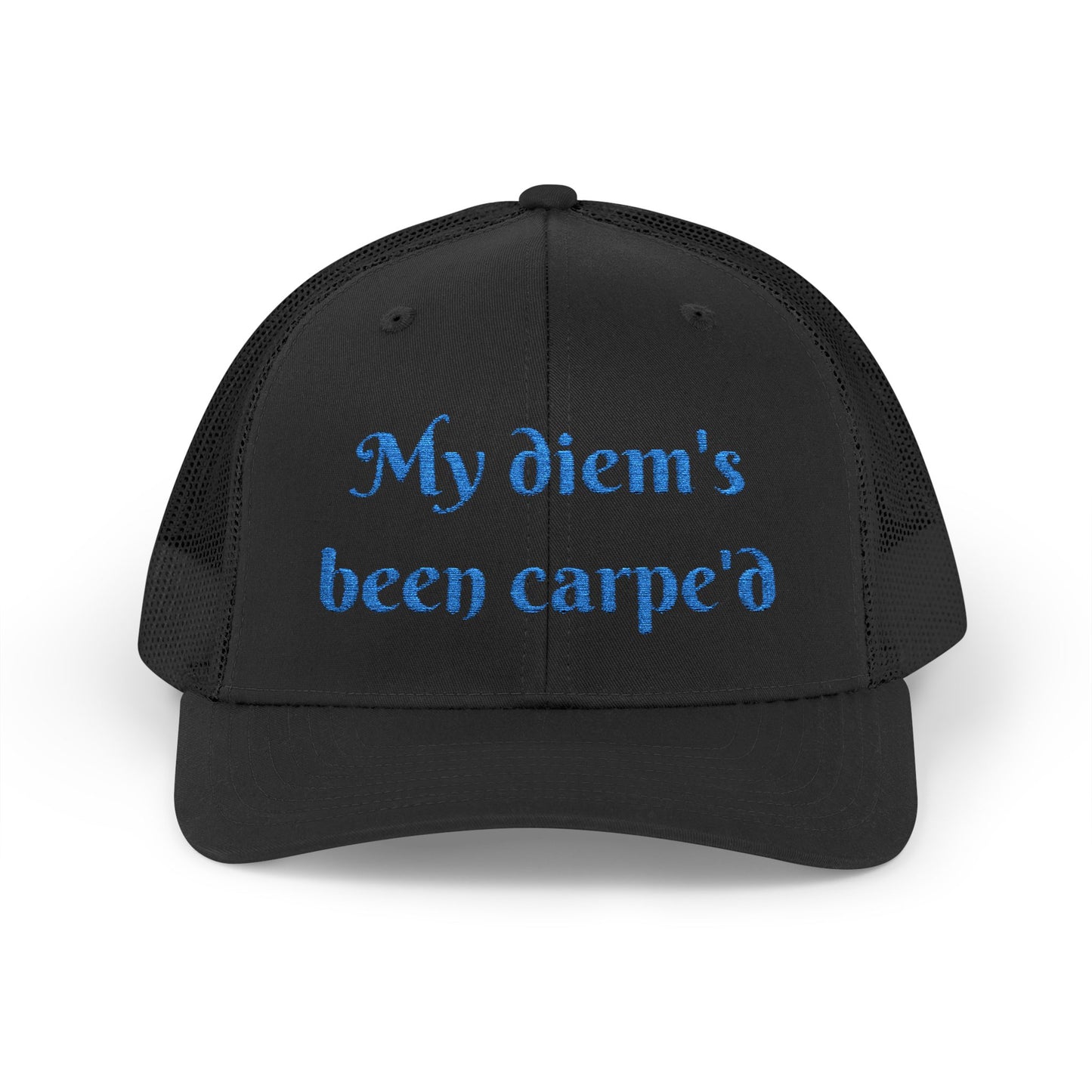 Sparkly Quote Snapback Trucker Cap-"My diem's been carpe'd"