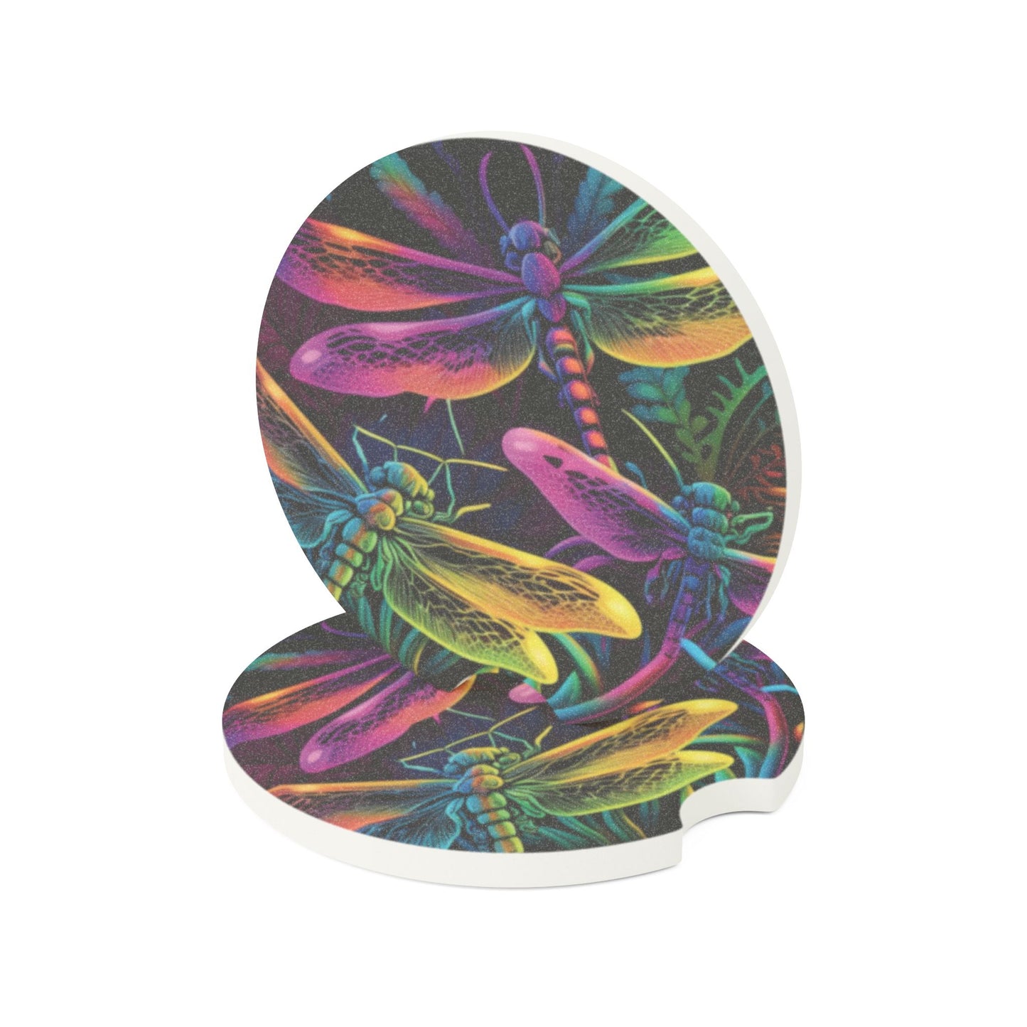 Soapstone Car Coaster — Colorful Neon Dragonfly Cup Holder Insert