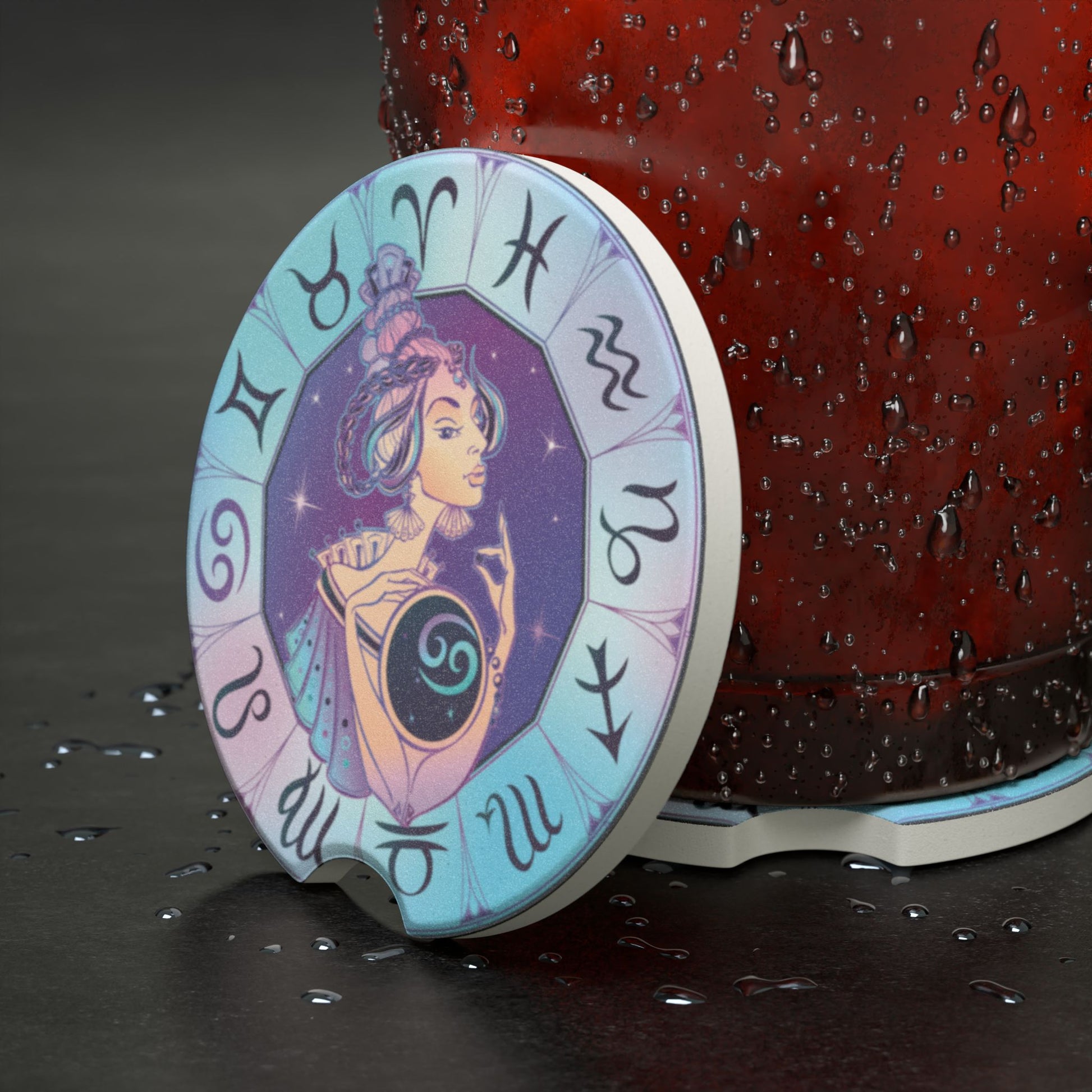 Zodiac Cancer Soapstone Car Coaster — Astrological Cancer Design