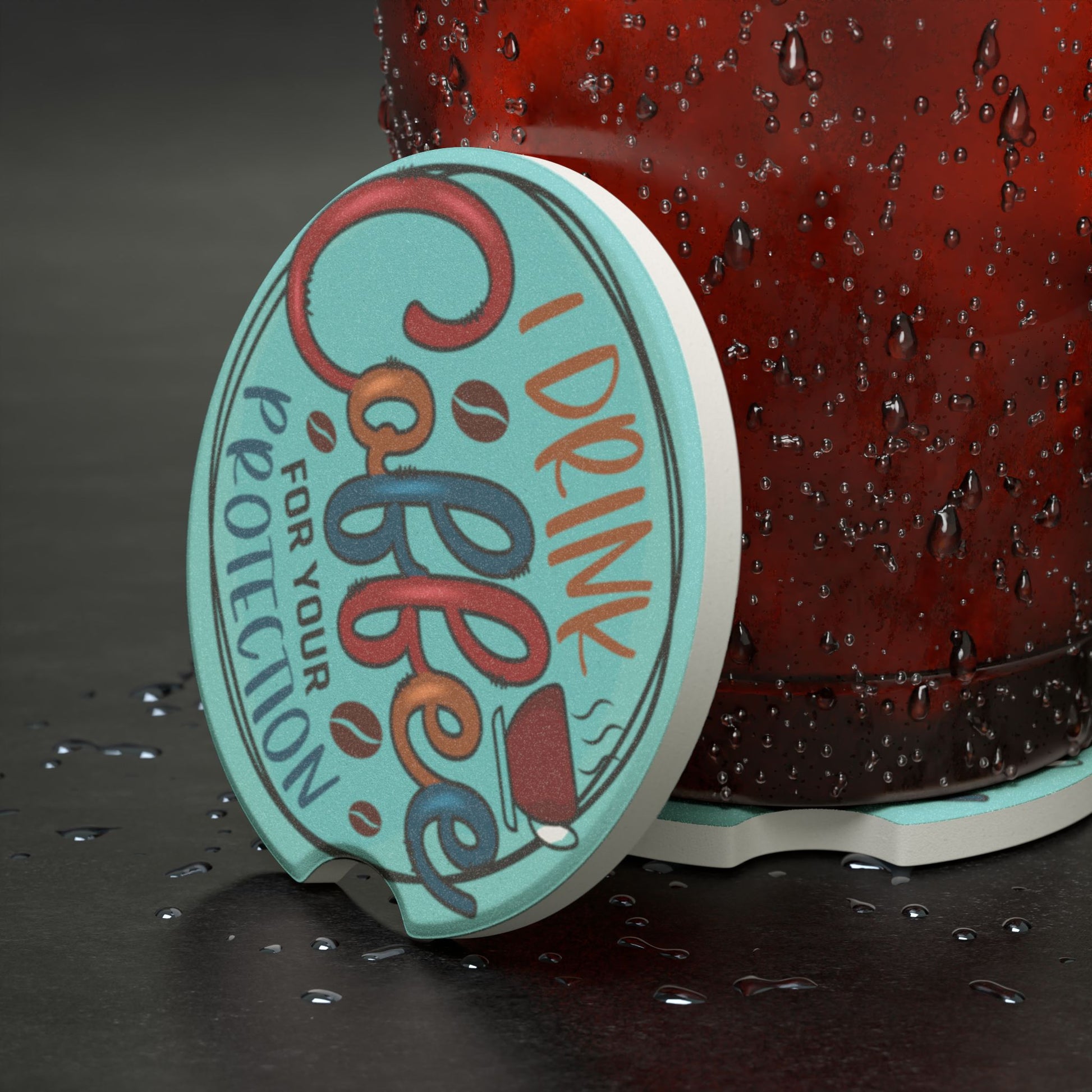 Soapstone Car Coaster — Retro “I Drink Coffee for Your Protection” Car Drink Coaster