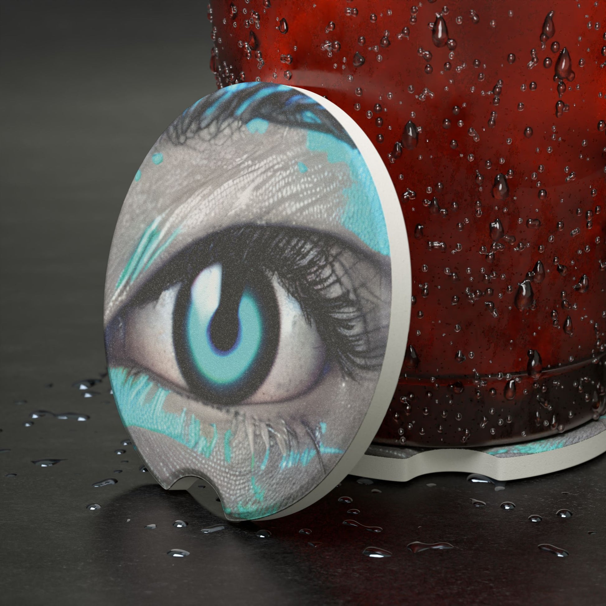 Eye Graphic Soapstone Car Coaster — Blue Cyclops Eye Car Cup Holder Protector