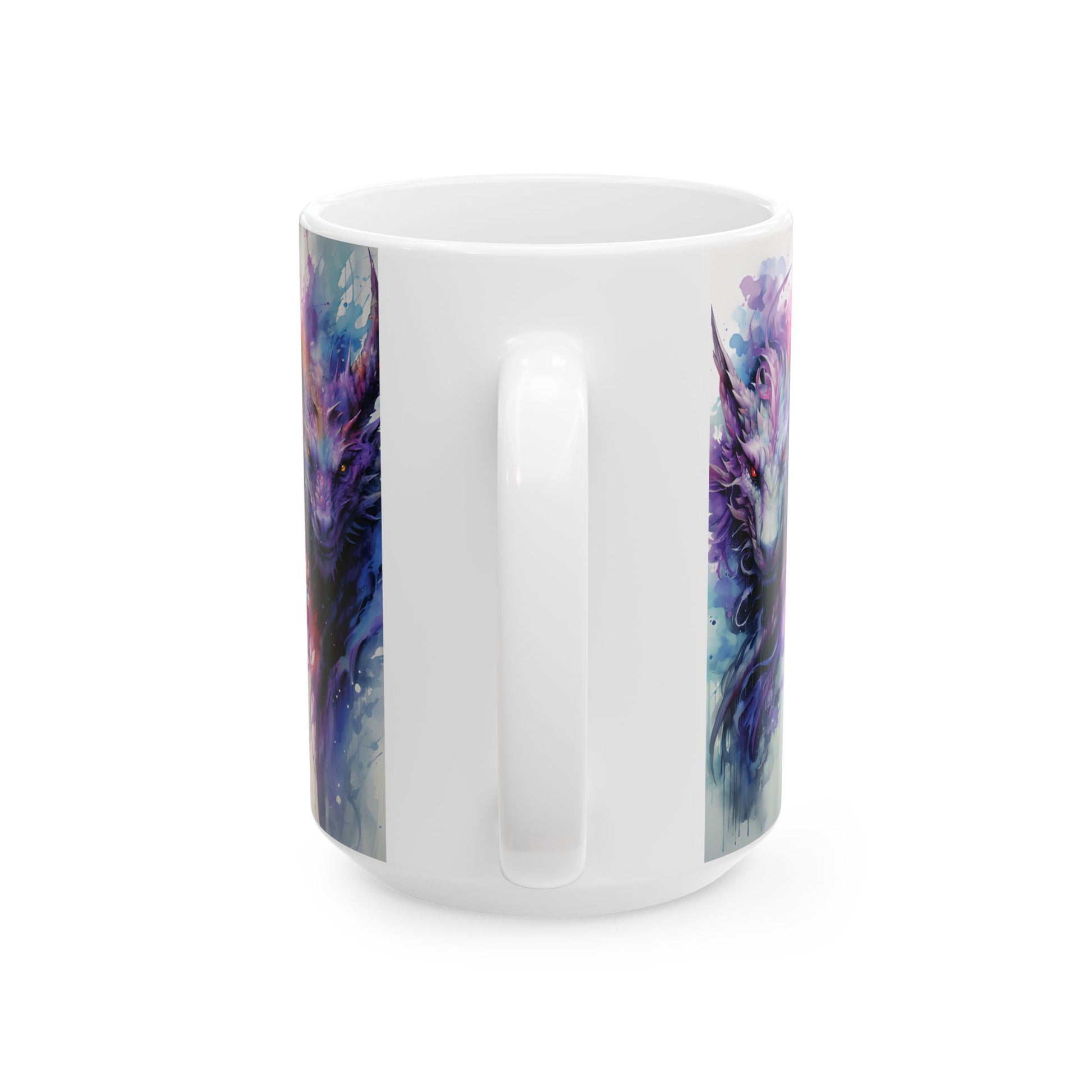 Watercolor Dragon Mug — Mystical Dragons Faces Ceramic Coffee Cup (15oz)