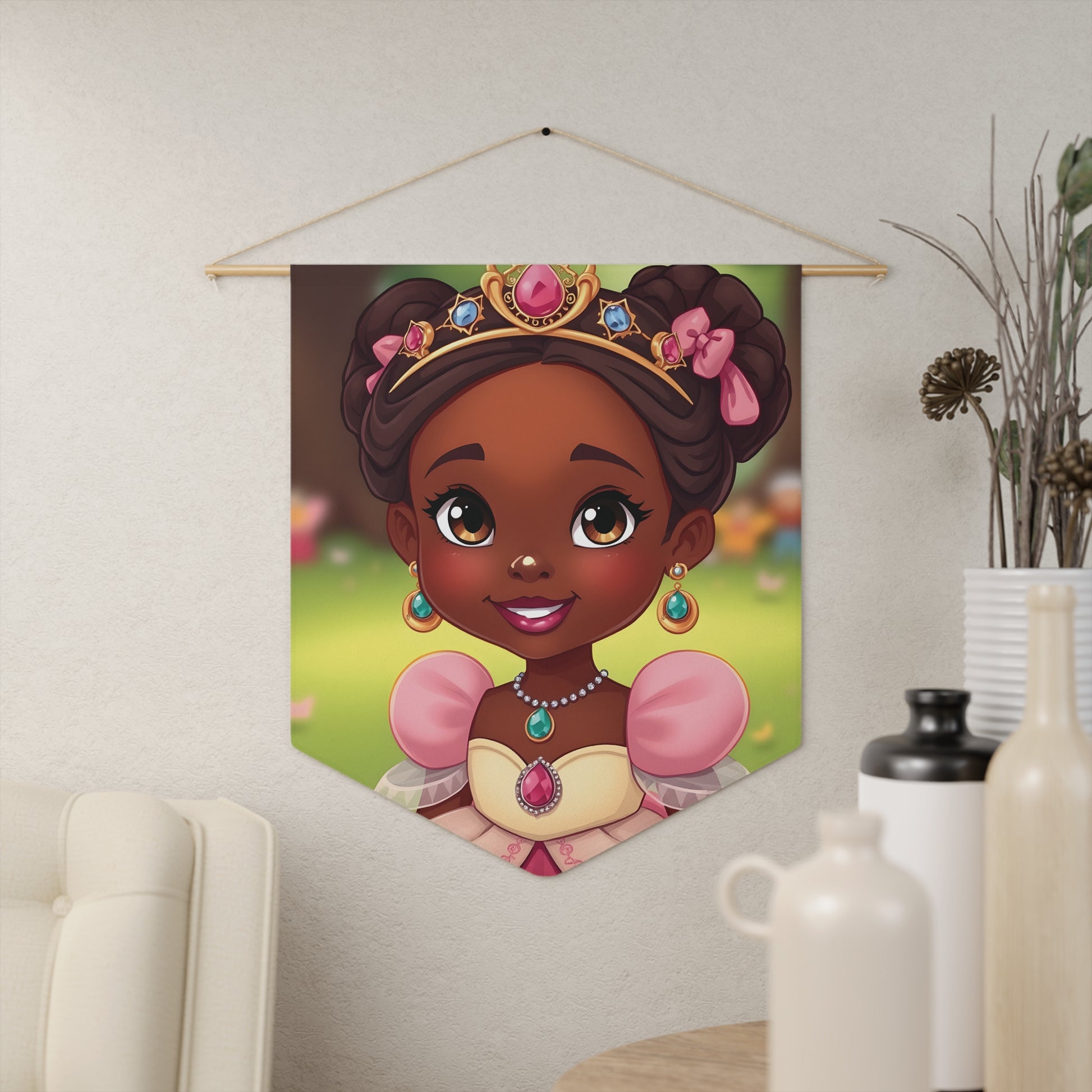 Princess Wall Pennant — Cute Black Princess Nursery Banner for Kids’ Room, Birthday & Playroom Decor