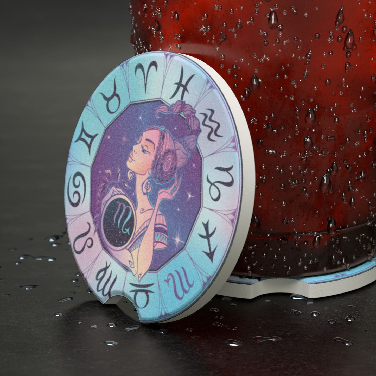 Zodiac Scorpio Soapstone Car Coaster — Pastel Astrology Cup Holder Insert