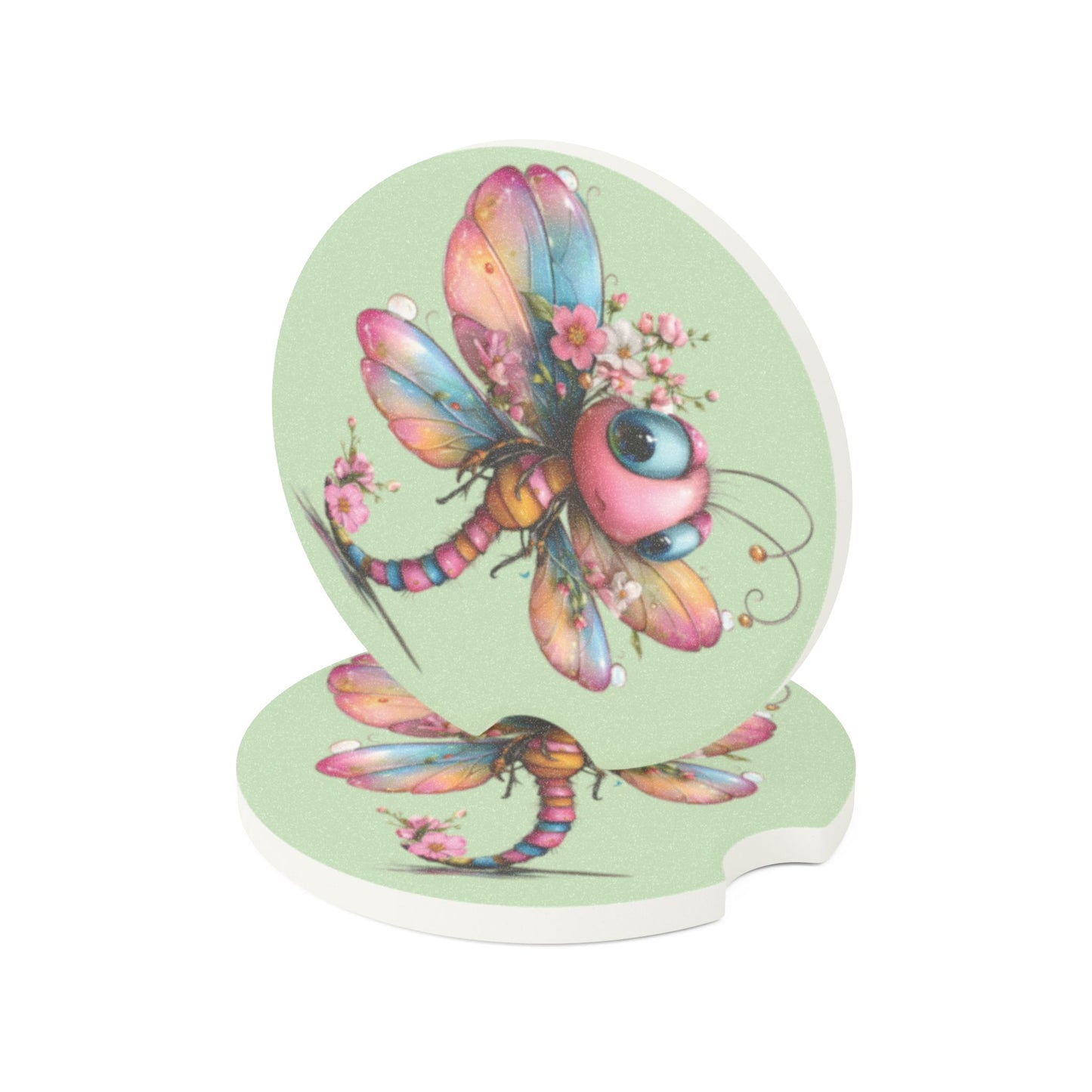 Soapstone Car Coaster — Cute And Colorful Dragonfly Car Cup Holder Coaster
