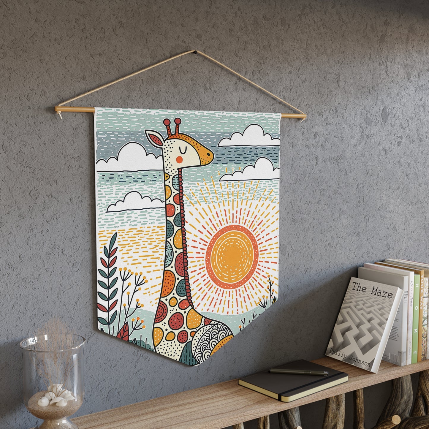 Giraffe Sunrise Pennant Wall Banner — Whimsical Nursery Or Kid's Room Decor