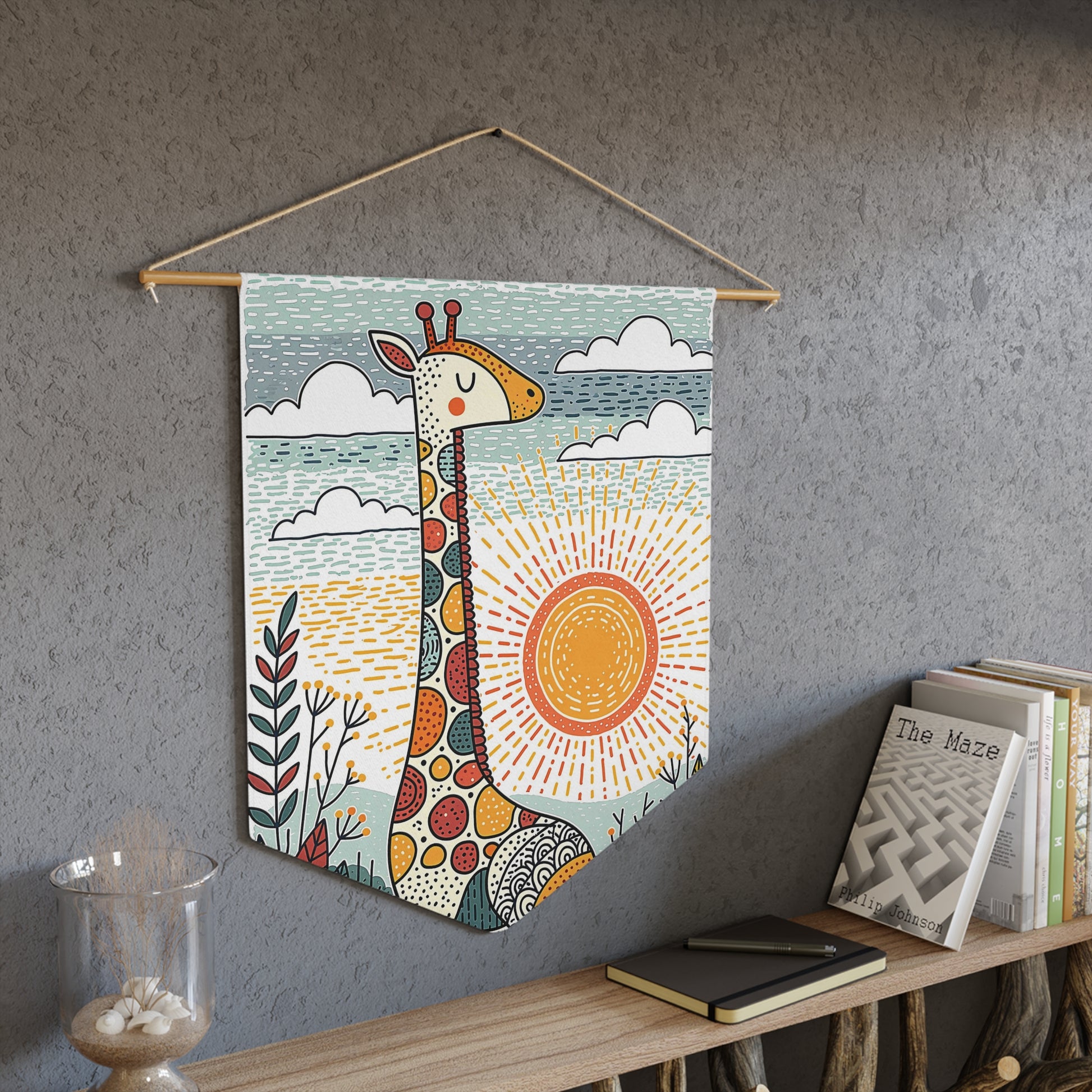 Giraffe Sunrise Pennant Wall Banner — Whimsical Nursery Or Kid's Room Decor