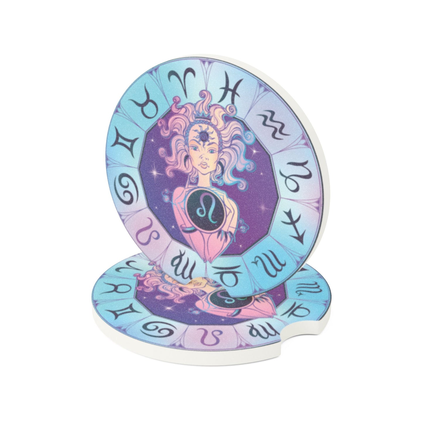 Zodiac Leo Car Coaster — Astrological Soapstone Drink Holder