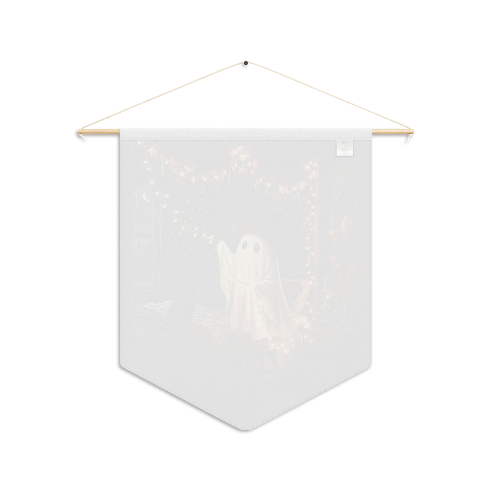 Cozy Halloween Ghost Pennant — Cute Spooky Room Banner with Fairy Lights