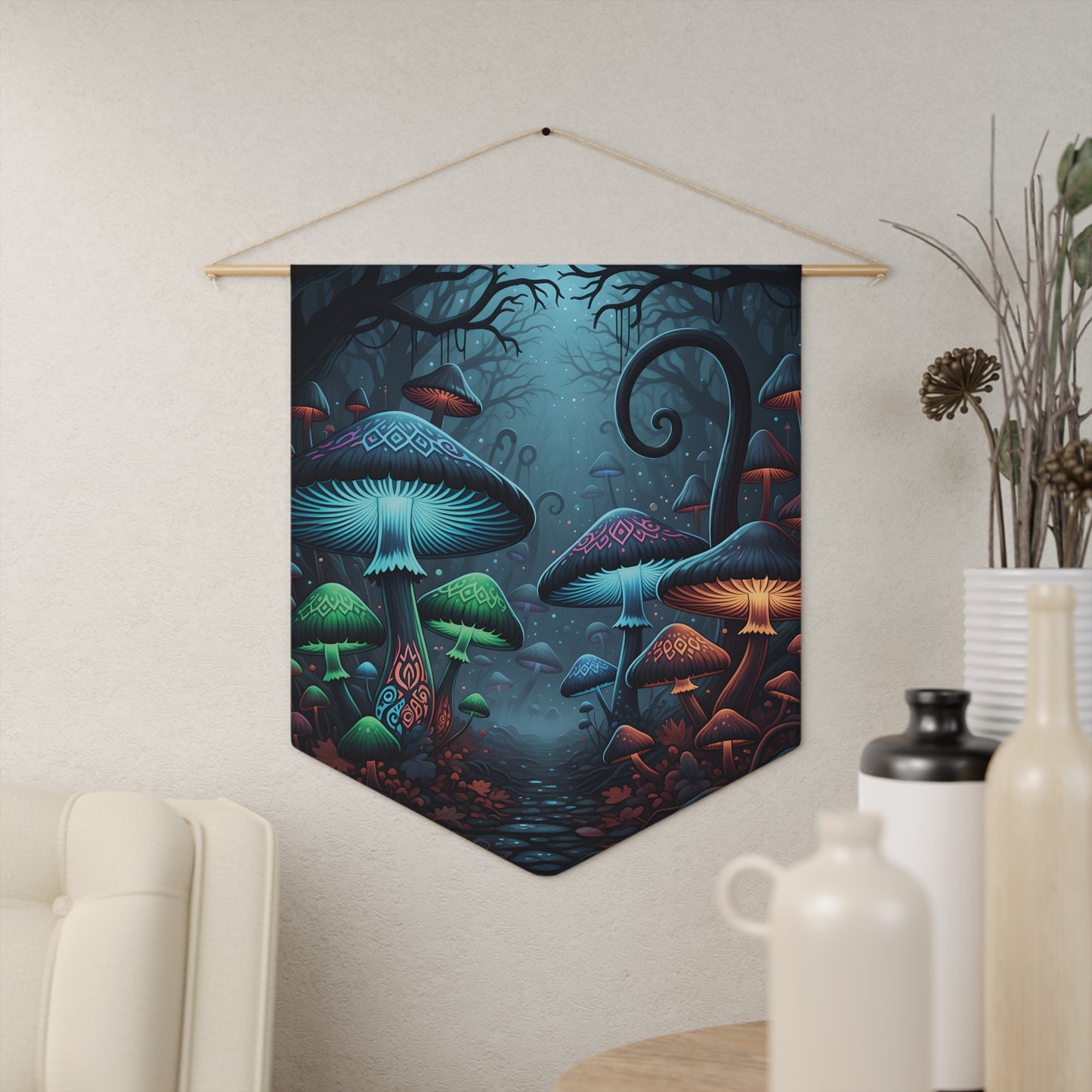 Mystical Mushroom Pennant Wall Banner — Enchanted Forest Décor