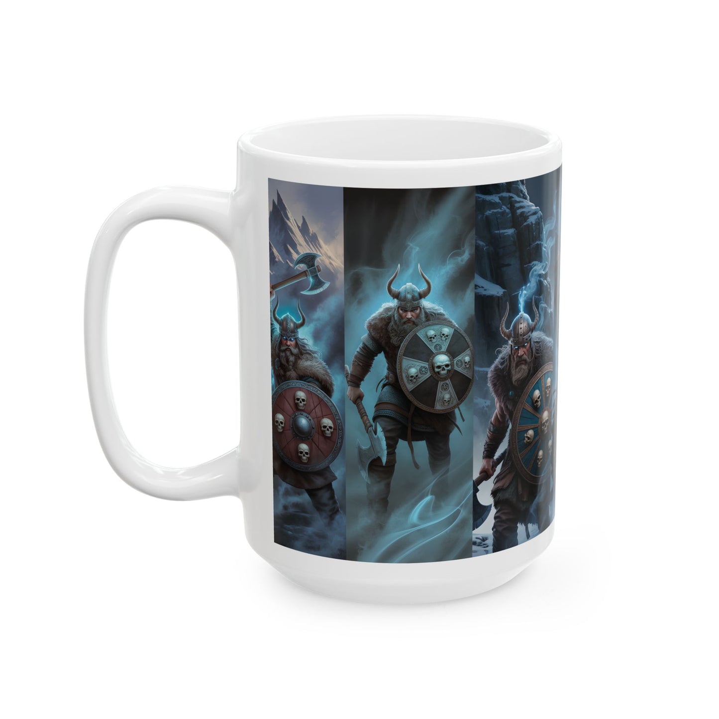 Viking Warriors Ceramic Mug — Norse Battle Scene Coffee Cup (15oz)