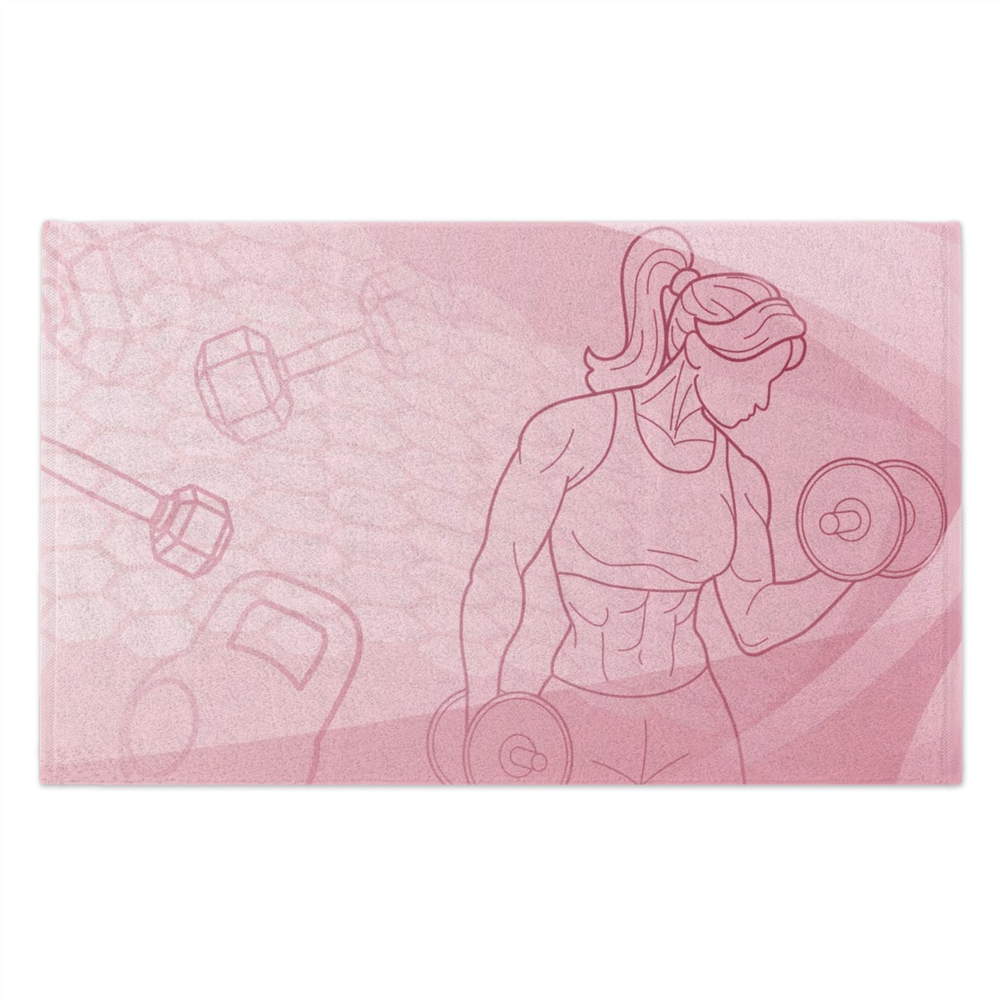 Pink Fitness Towel — 11x18 Gym Towel with Weightlifting Woman Design