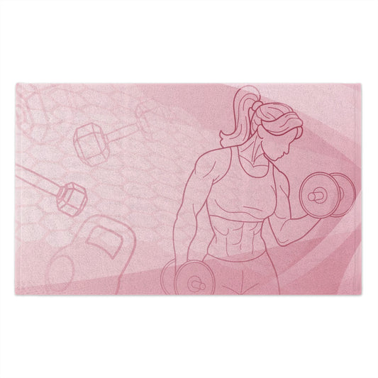 Pink Fitness Towel — 11x18 Gym Towel with Weightlifting Woman Design