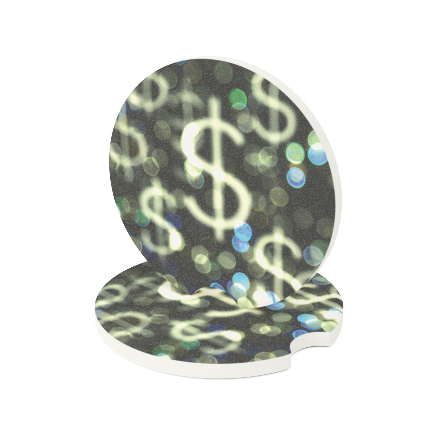 Bokeh Dollar Sign Car Coaster — Sparkling Dollar Sign Soapstone Drink Holder Protector