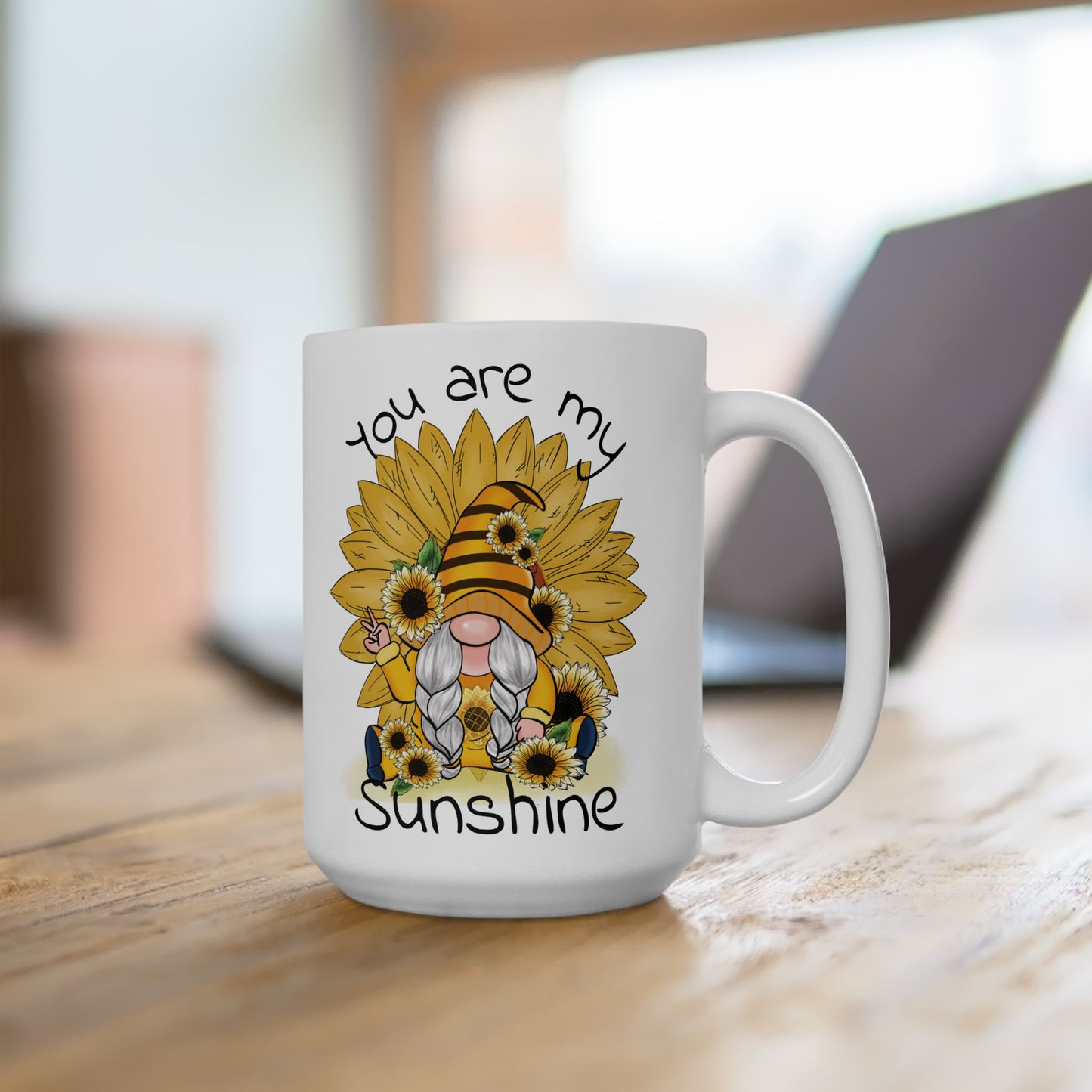 Sunflower Gnome Ceramic Mug - "You Are My Sunshine"