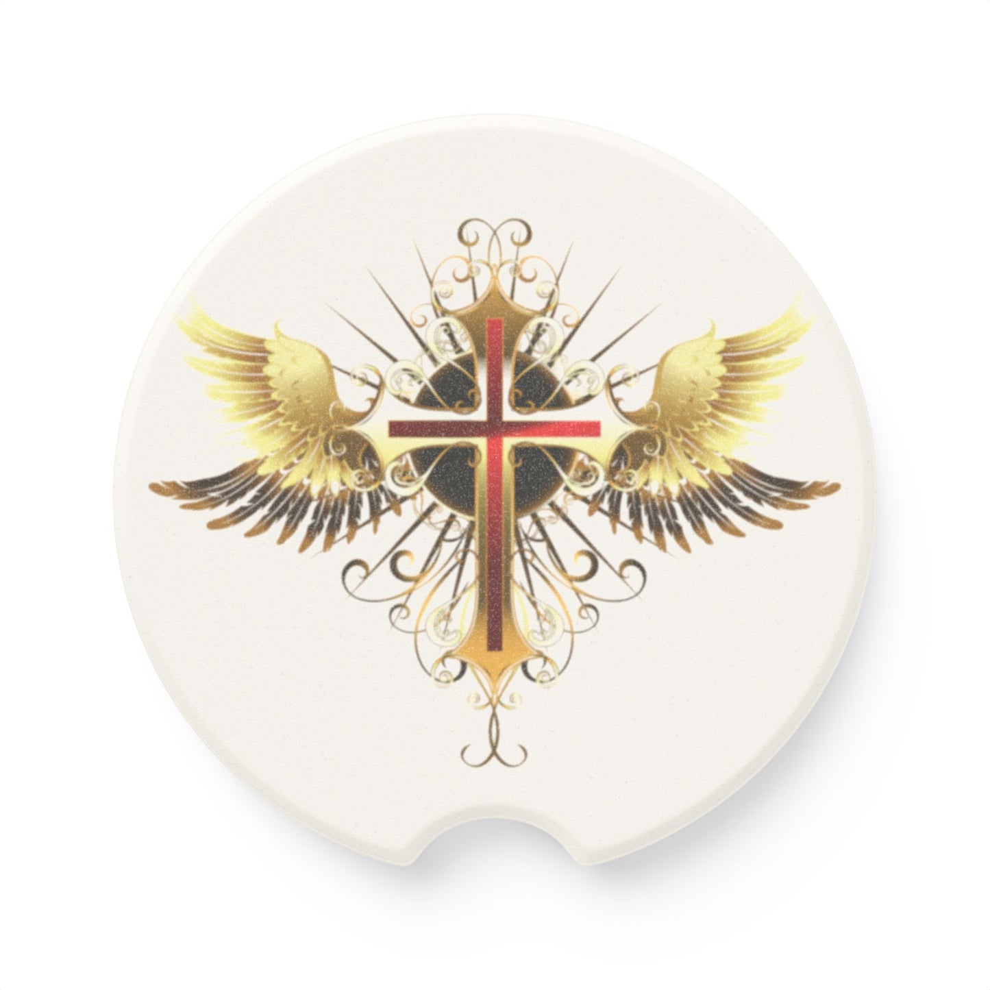 Winged Cross Soapstone Car Coaster – Christian Religious Religious Car Cup Holder Insert