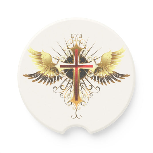 Winged Cross Soapstone Car Coaster – Christian Religious Religious Car Cup Holder Insert