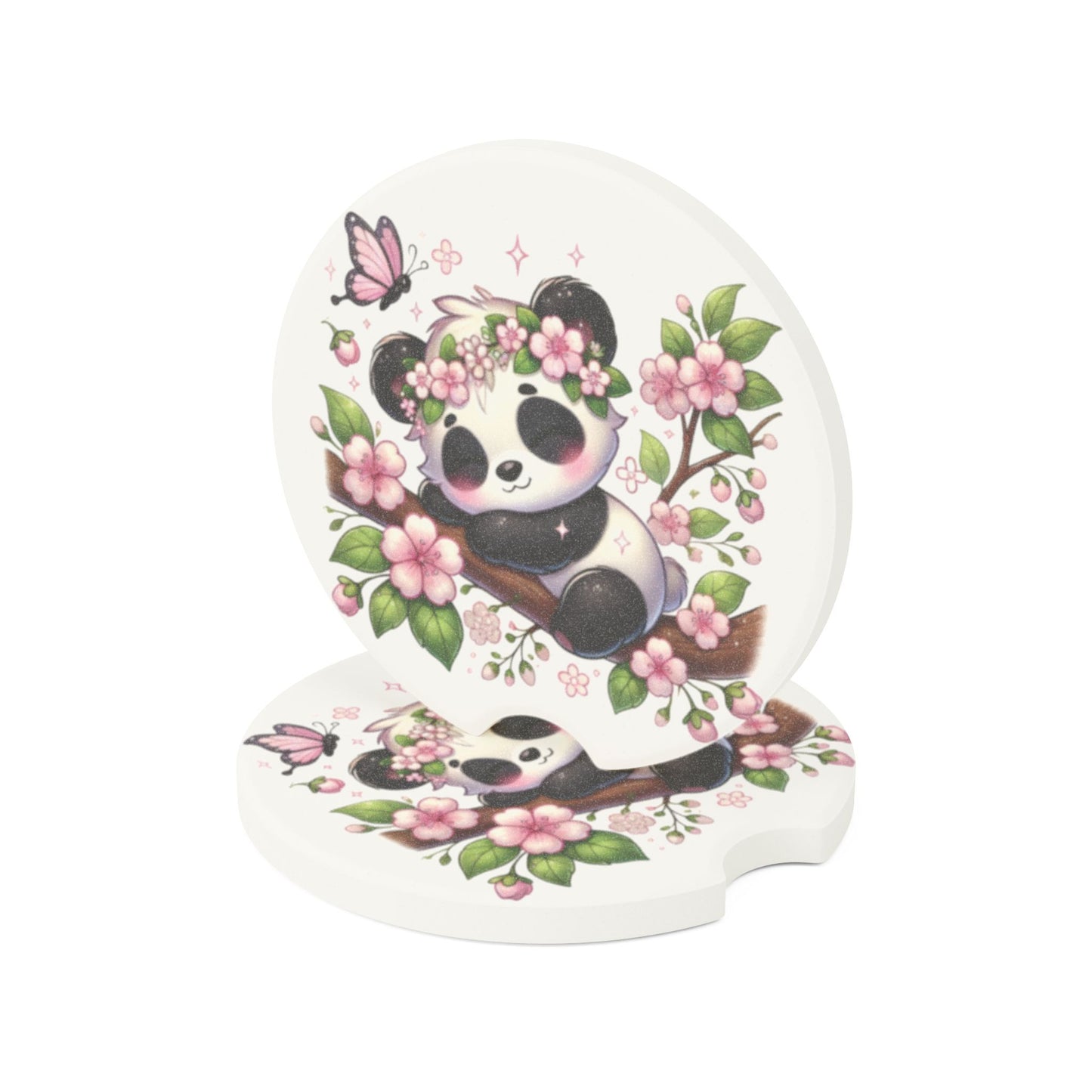 Panda Blossom Car Coaster — Cute Soapstone Cup Holder Insert
