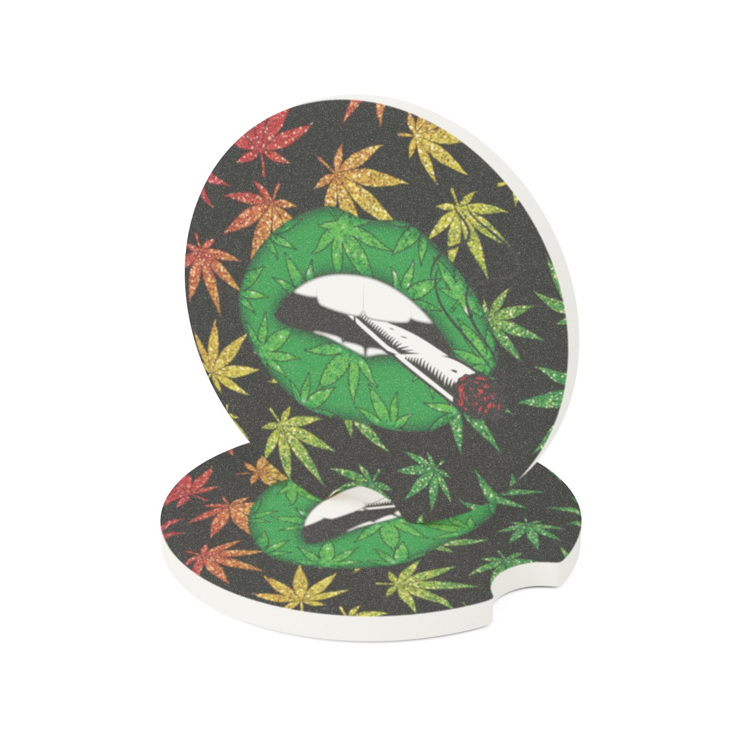 Soapstone Car Coaster — Cannabis Leaf Rolling Joint Design (Car Cup Holder Protector)