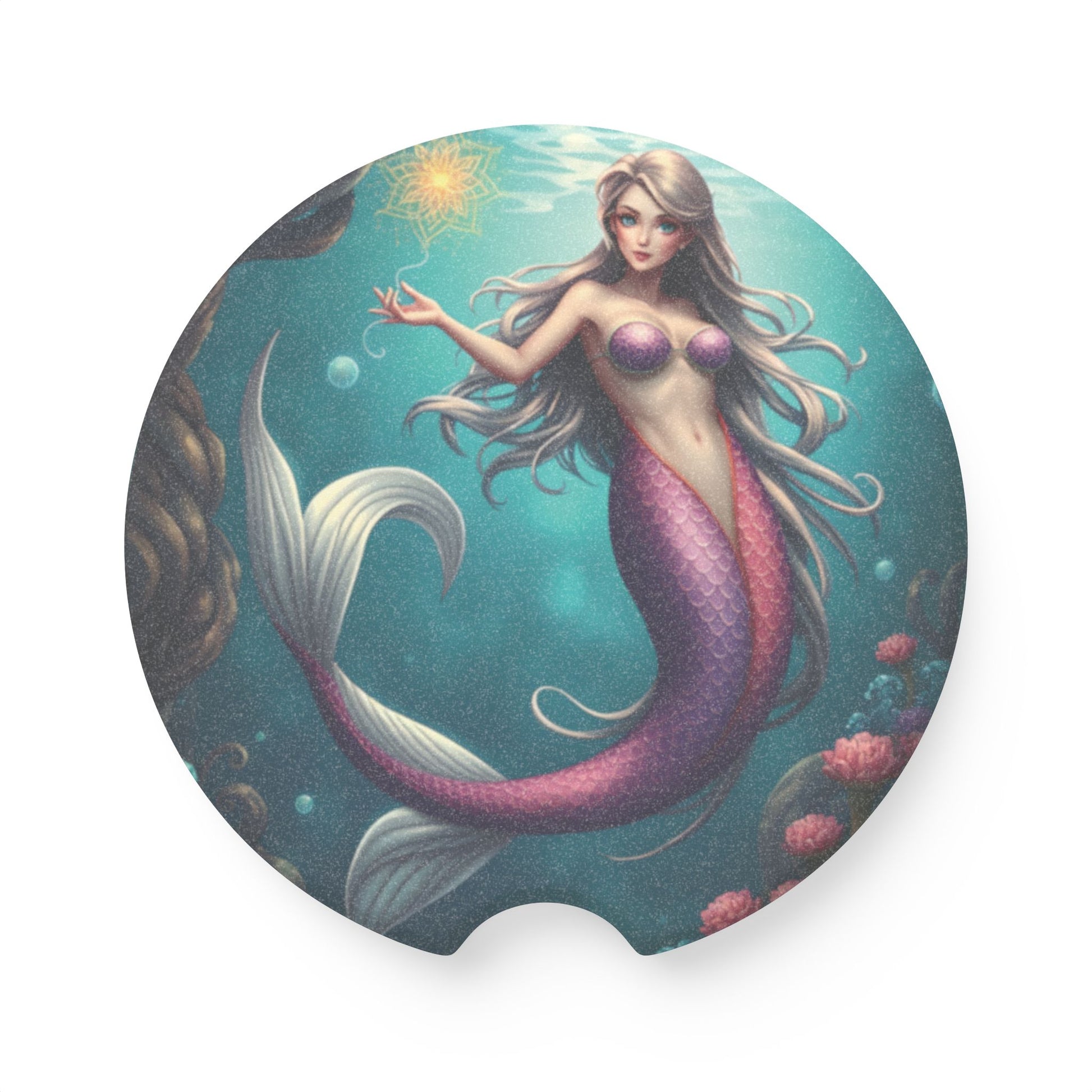 Mermaid Soapstone Car Coaster — Round Absorbent Cup Holder Insert