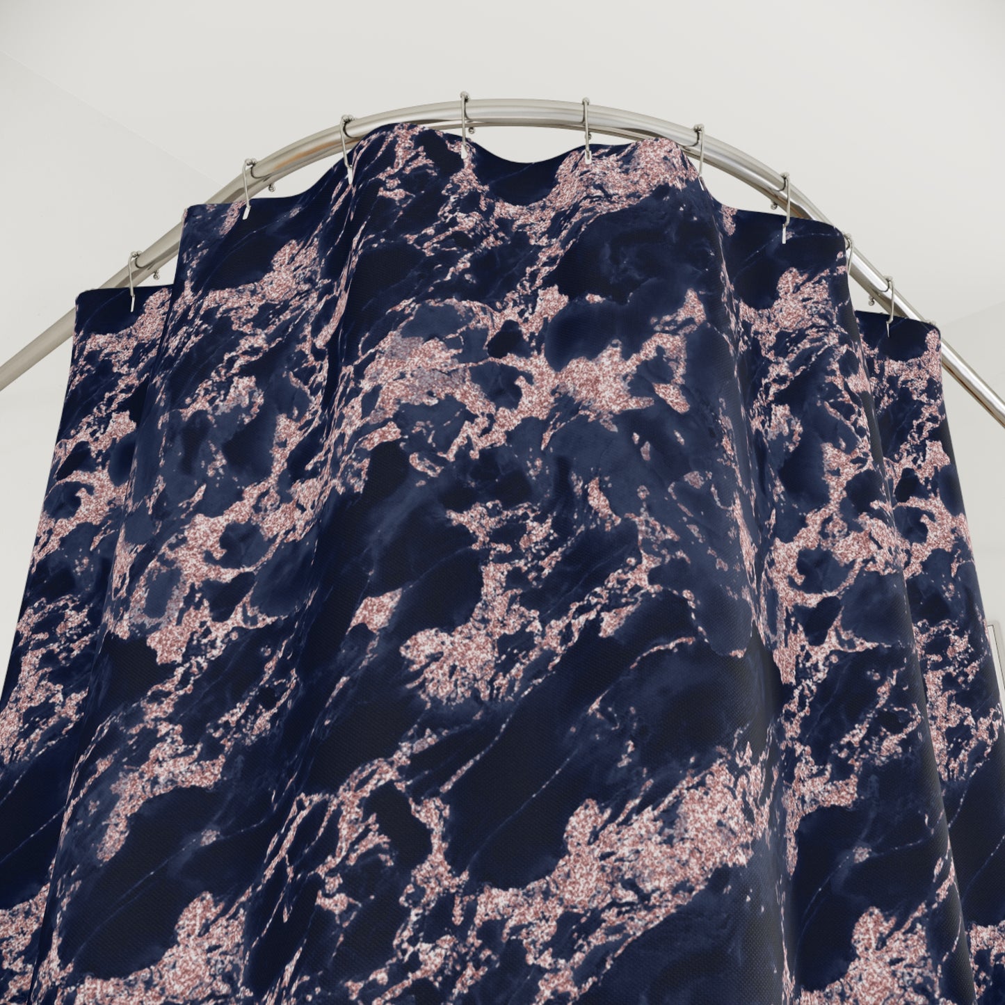 Marbled Navy & Blush Shower Curtain — Abstract Marble Bath Decor
