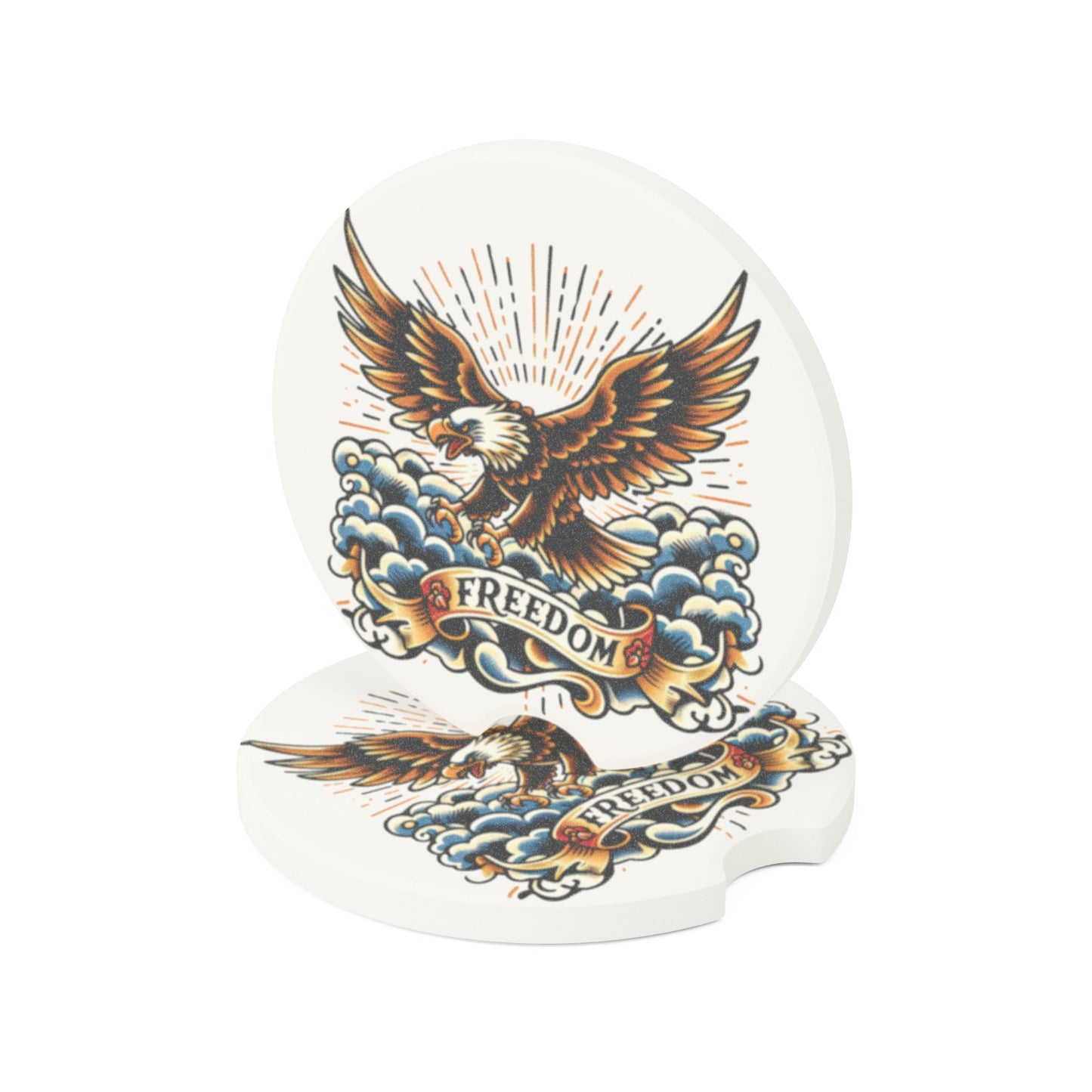 Freedom Eagle Soapstone Car Coaster — Patriotic Eagle Car Cup Holder Insert