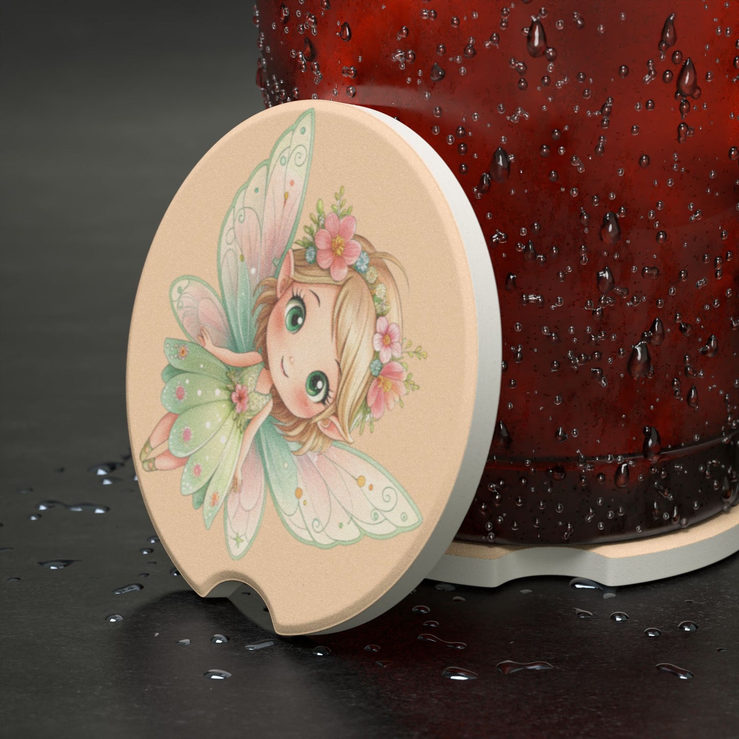 Fairy Car Coaster — Cute Floral Sprite Soapstone Drink Holder