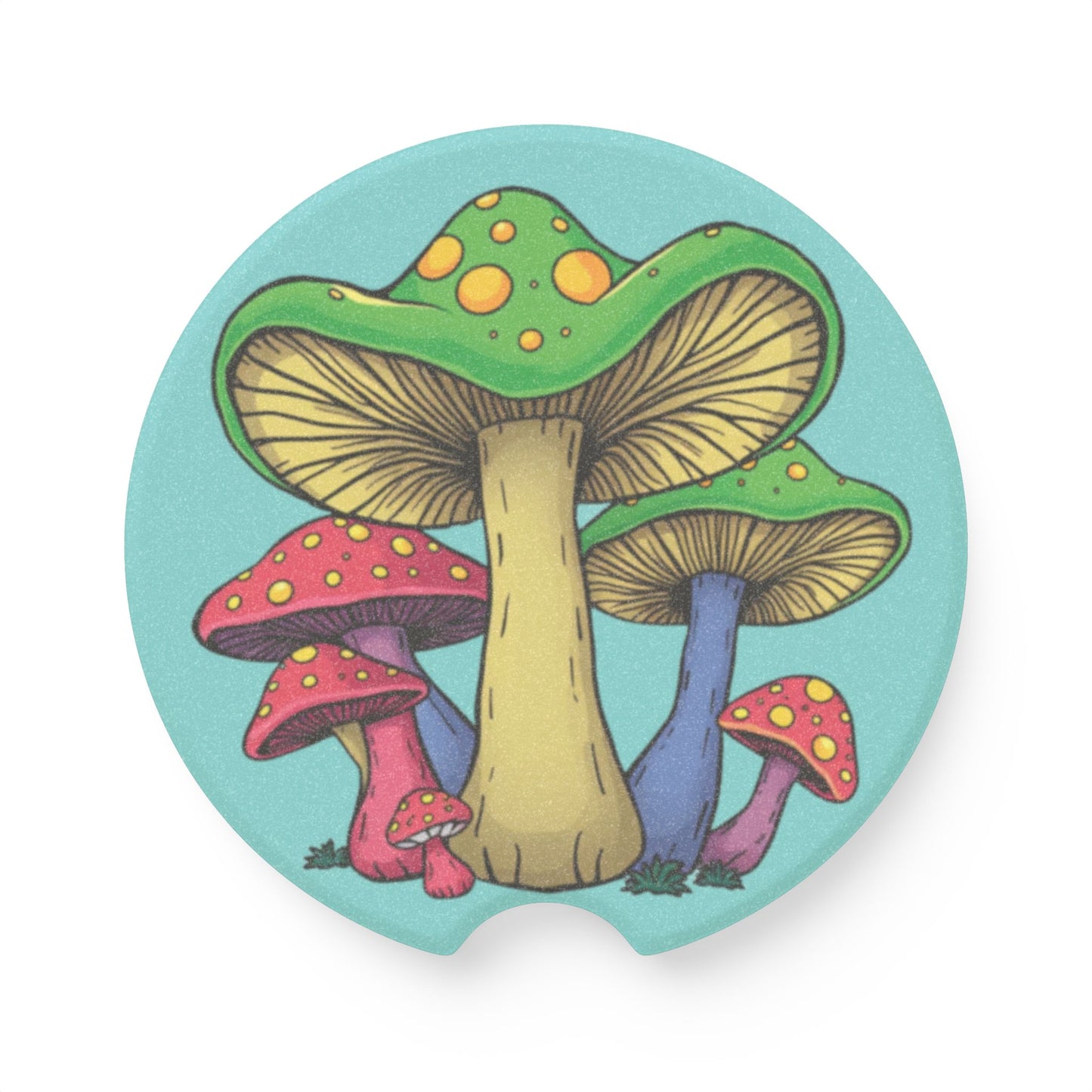 Mushroom Art Soapstone Car Coaster — Colorful Psychedelic Fungi Design