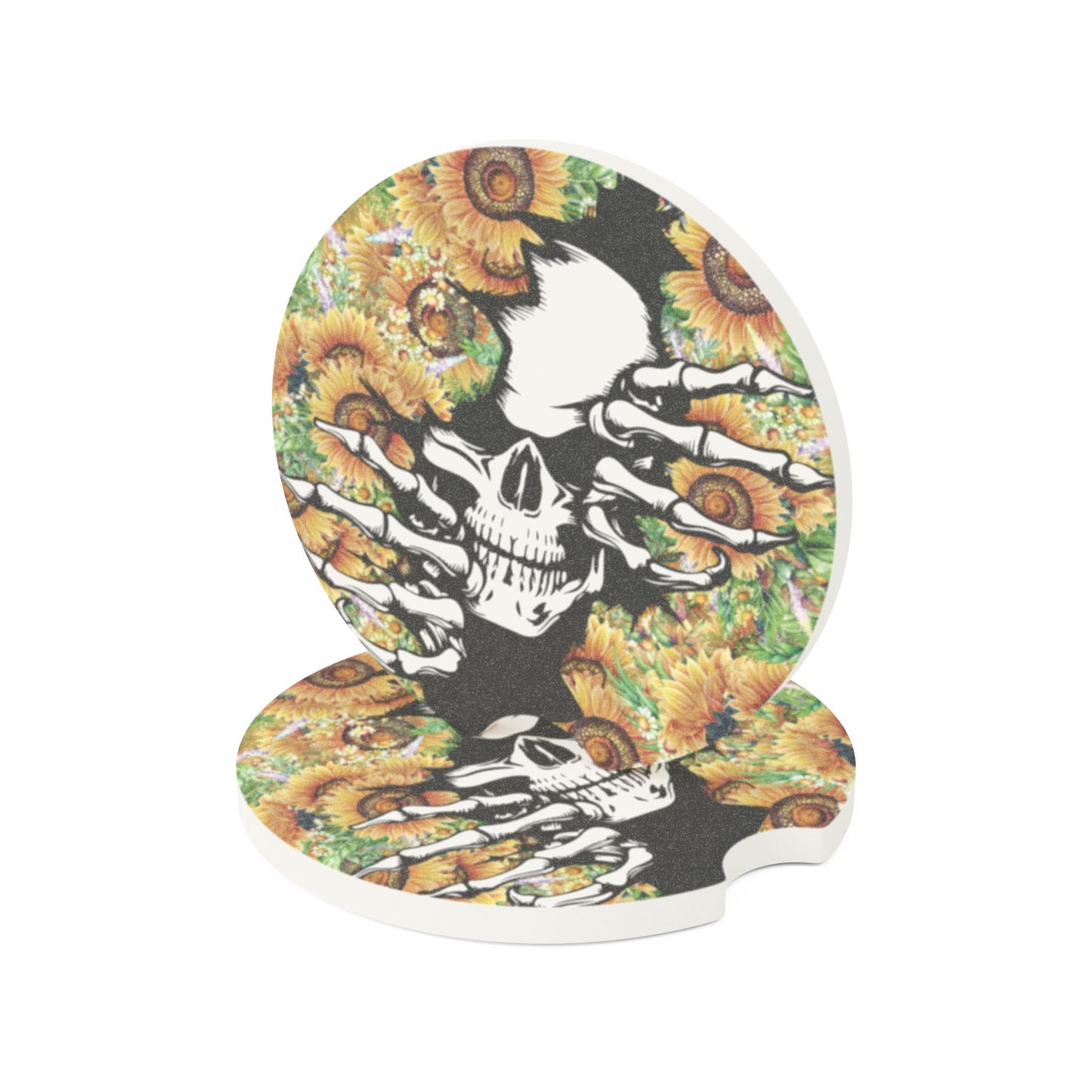 Skull & Sunflowers Soapstone Car Coaster