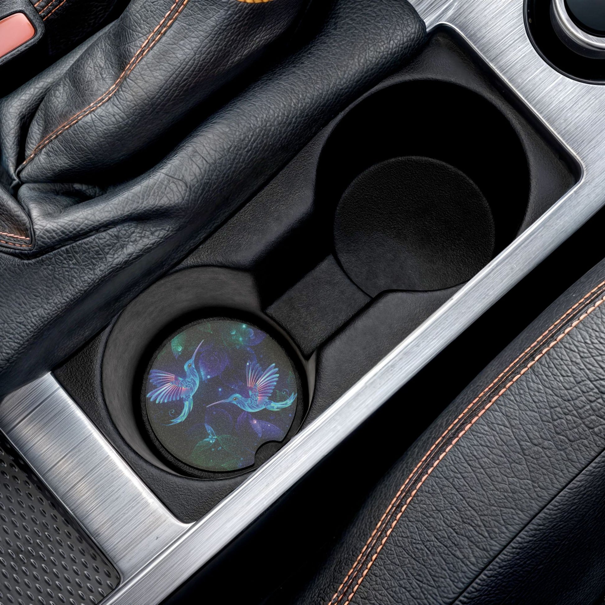 Hummingbird Galaxy Soapstone Car Coaster – Floral Night Sky Drink Holder Protector