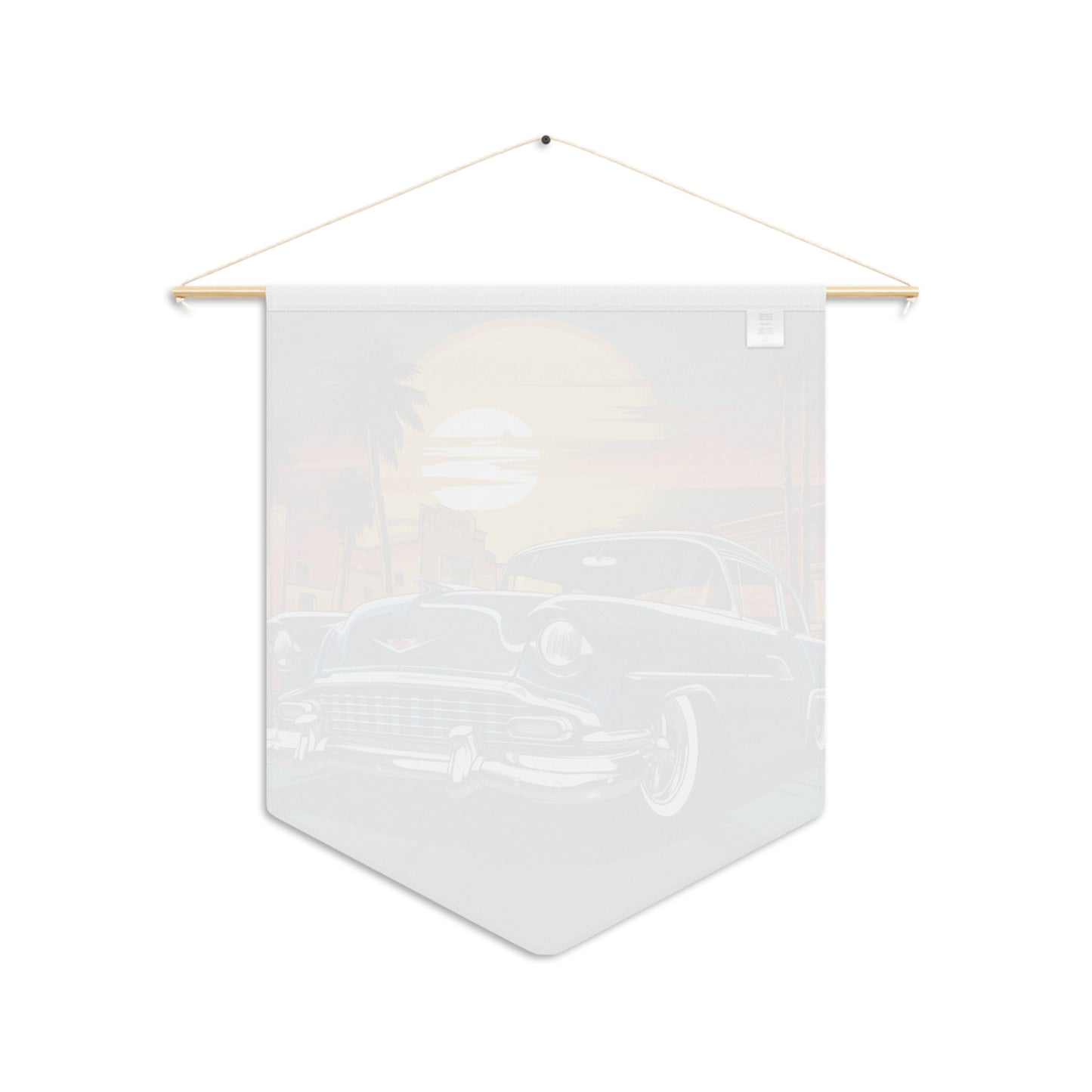 Vintage Sunset Classic Car Pennant — Retro Palm Tree Roadtrip Wall Banner