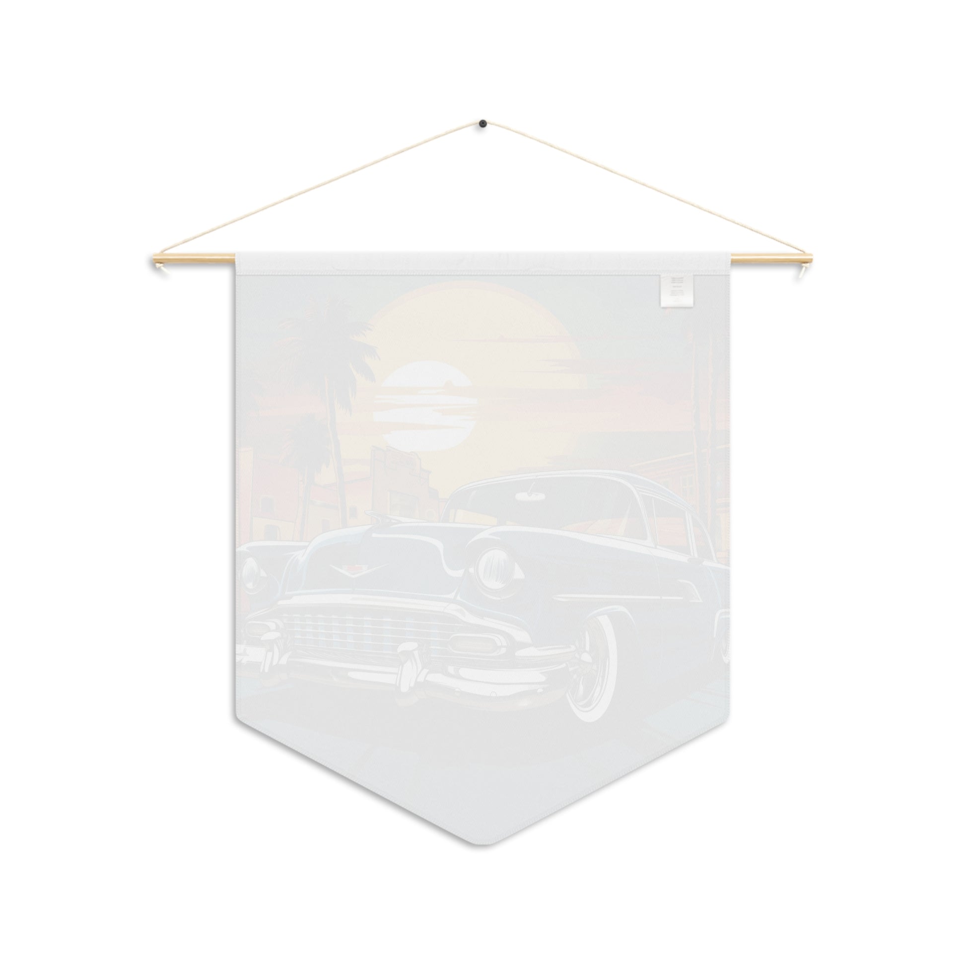 Vintage Sunset Classic Car Pennant — Retro Palm Tree Roadtrip Wall Banner