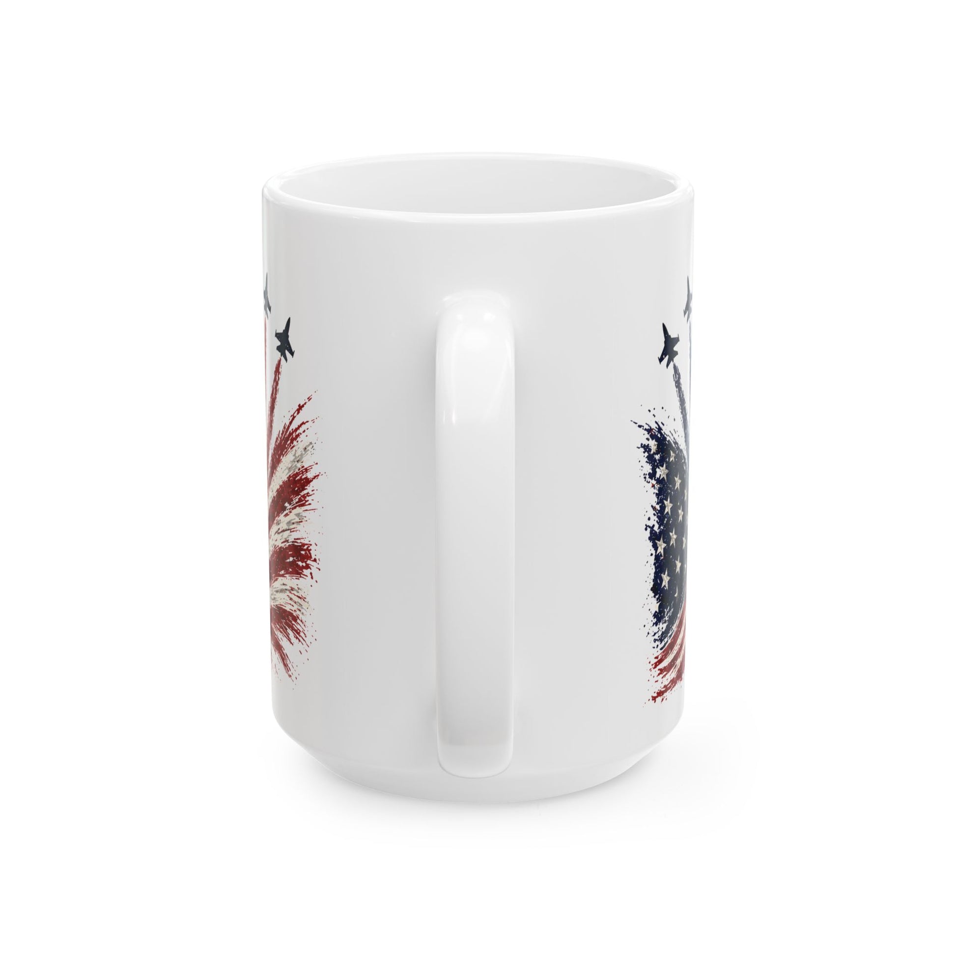 Patriotic Fighter jets Fireworks Mug – American Flag Explosion Coffee Cup (15oz)