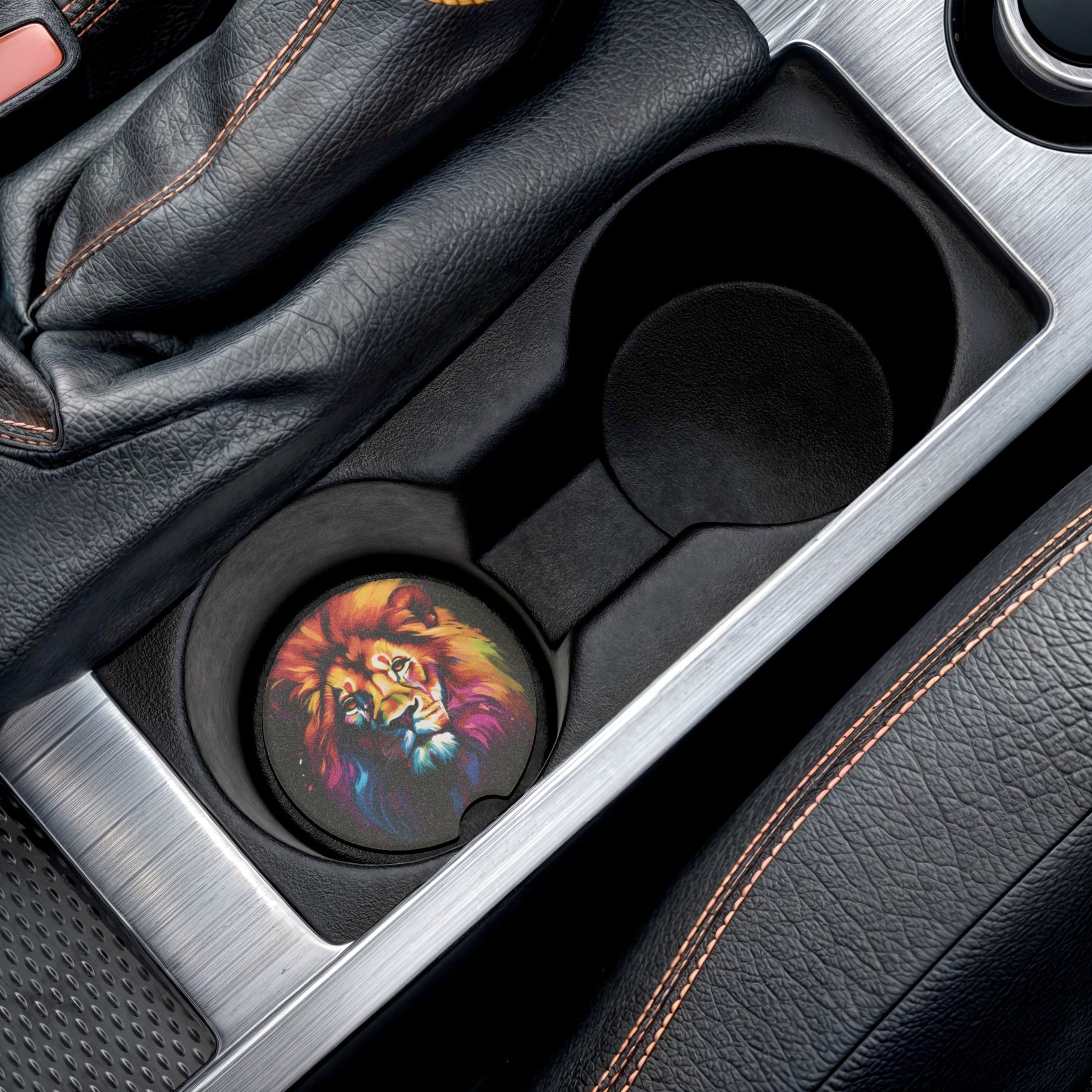 Lion Art Soapstone Car Coaster — Colorful Neon Lion Car Drink Holder Protector