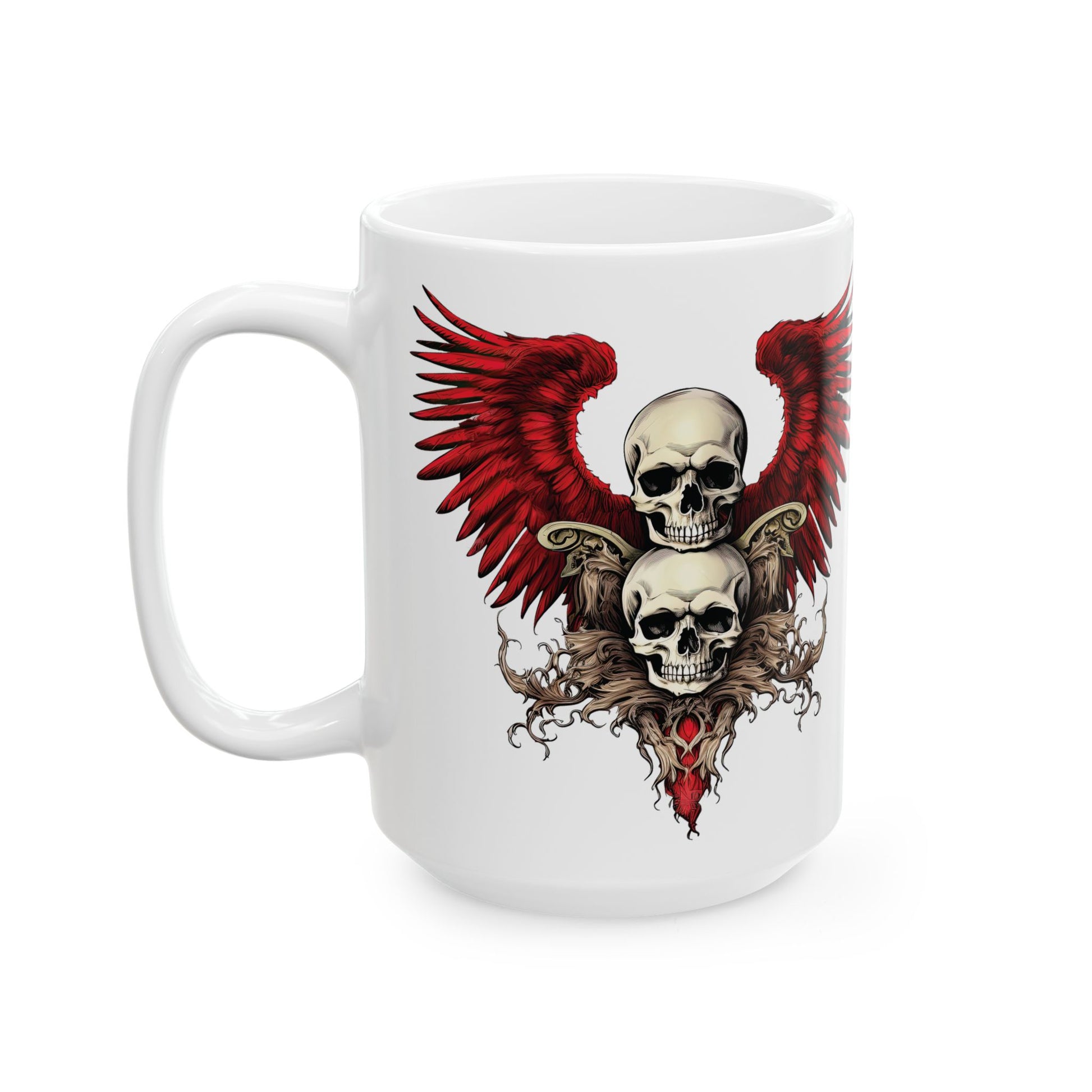 Gothic Skull & Wings Ceramic Mug - 15oz