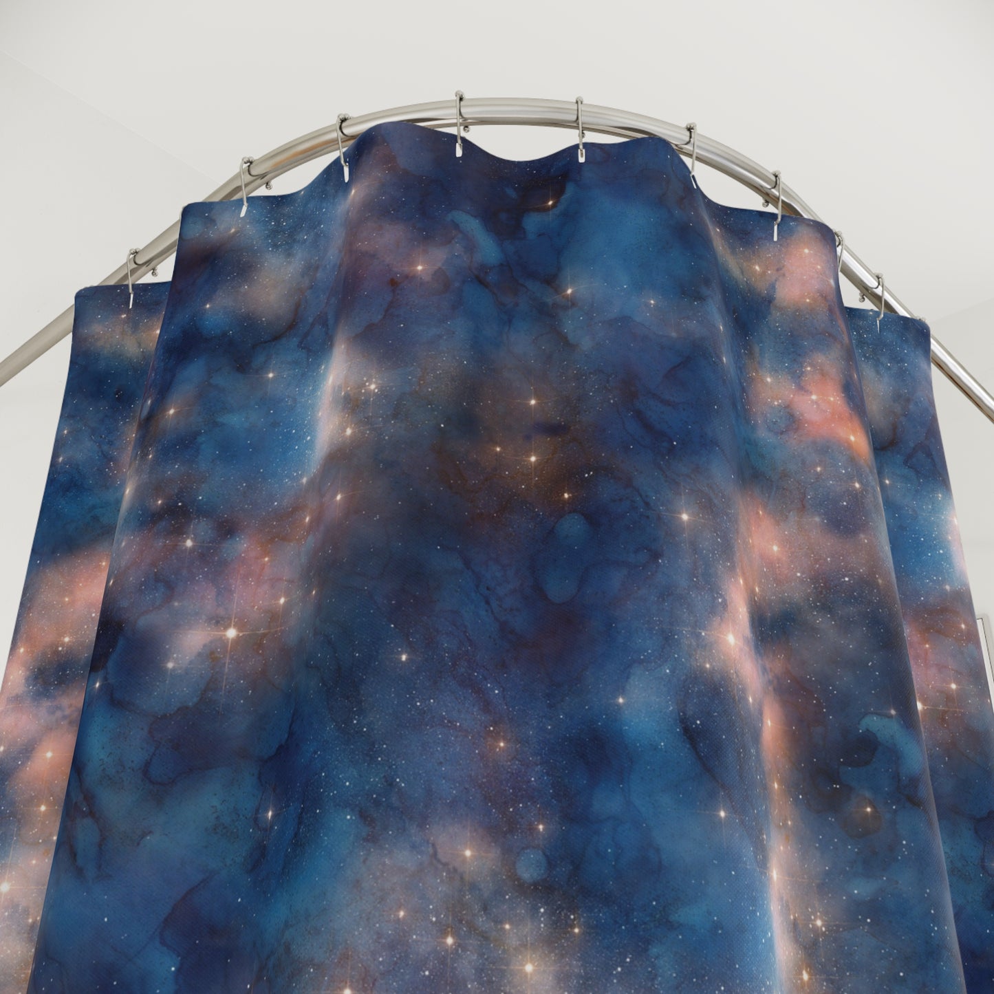 Galaxy Nebula Shower Curtain — Blue Starry Space Bathroom Decor