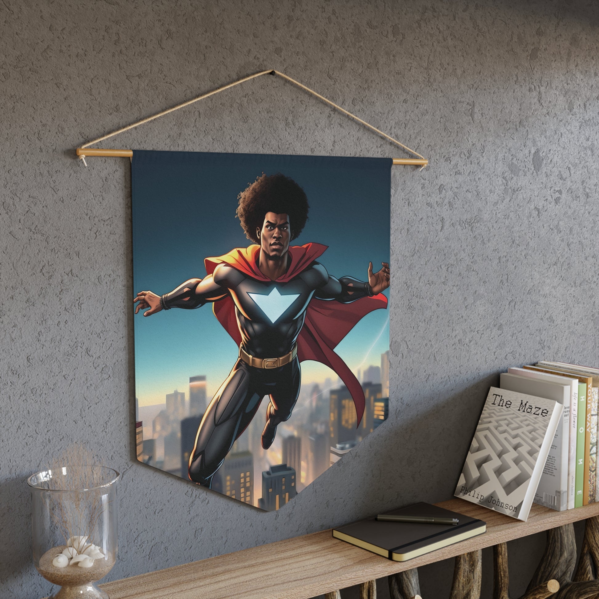 Superhero Flying Pennant — Black Hero Wall Banner