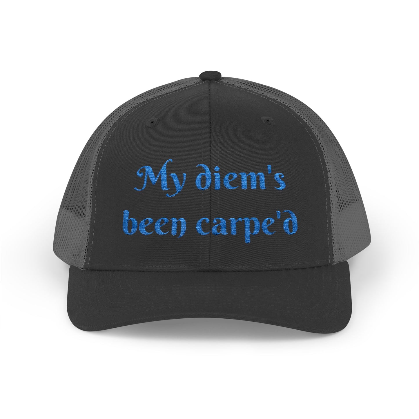 Sparkly Quote Snapback Trucker Cap-"My diem's been carpe'd"