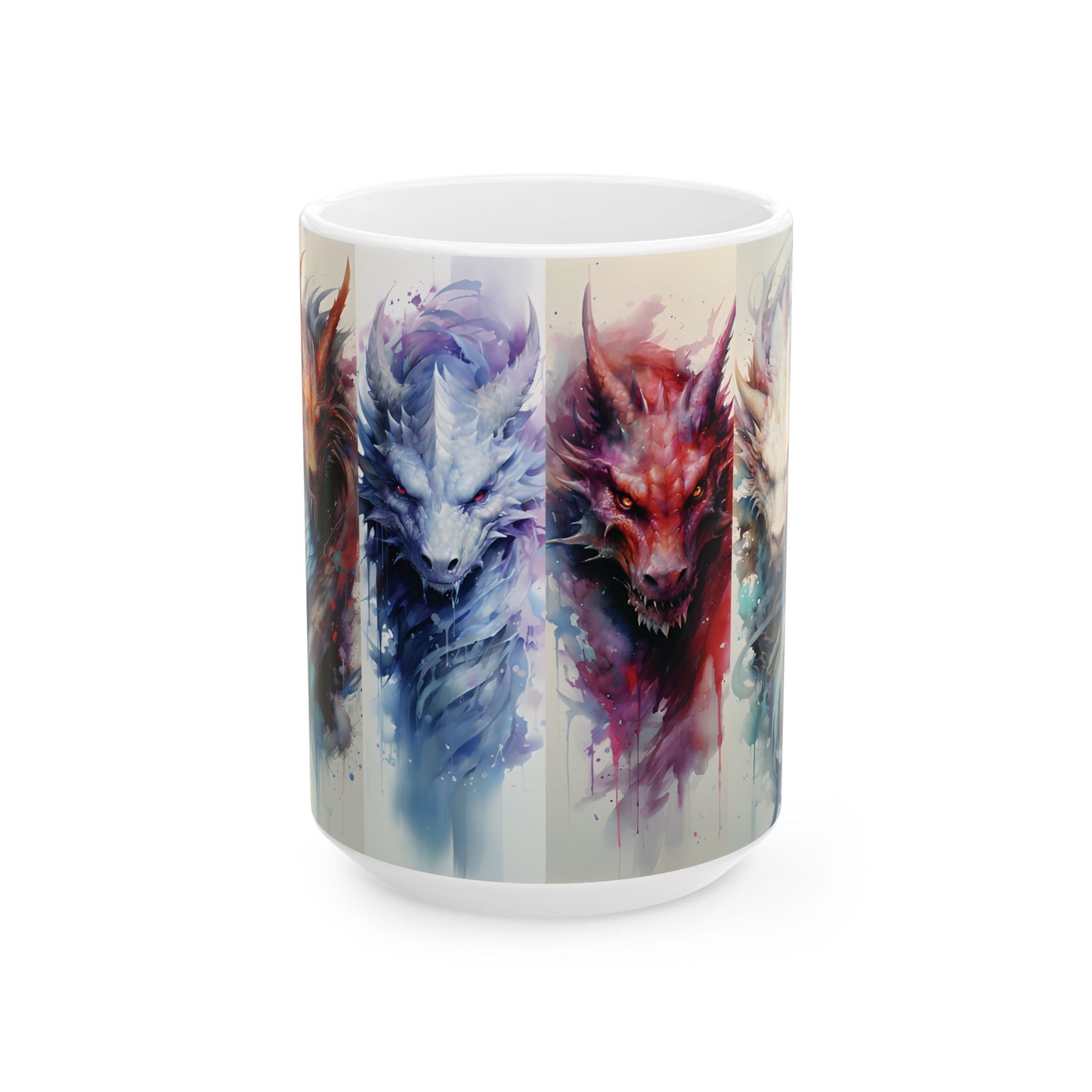 Watercolor Dragon Mug — Mystical Dragons Faces Ceramic Coffee Cup (15oz)